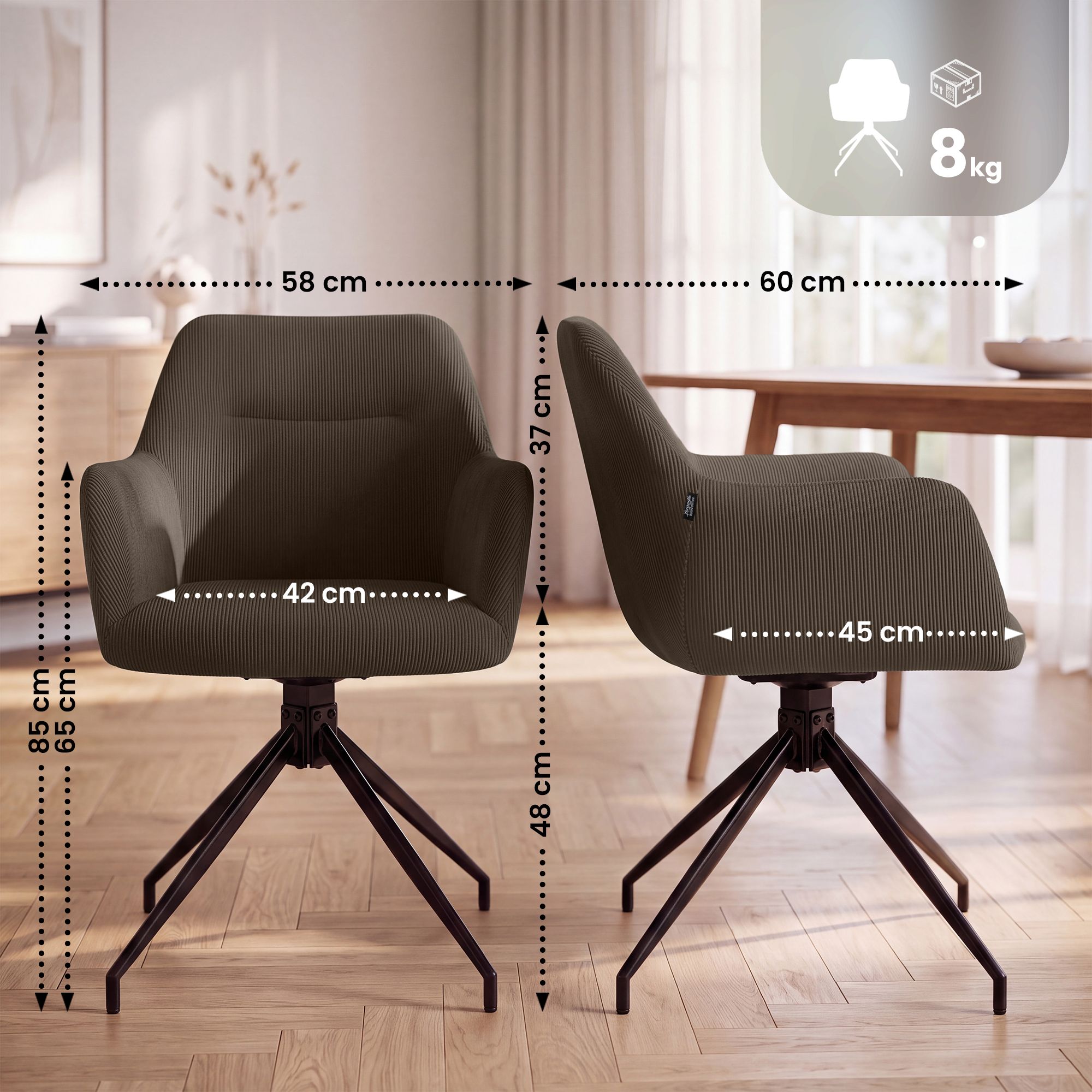 Chaise de salle à manger Merlinda en velours côtelé