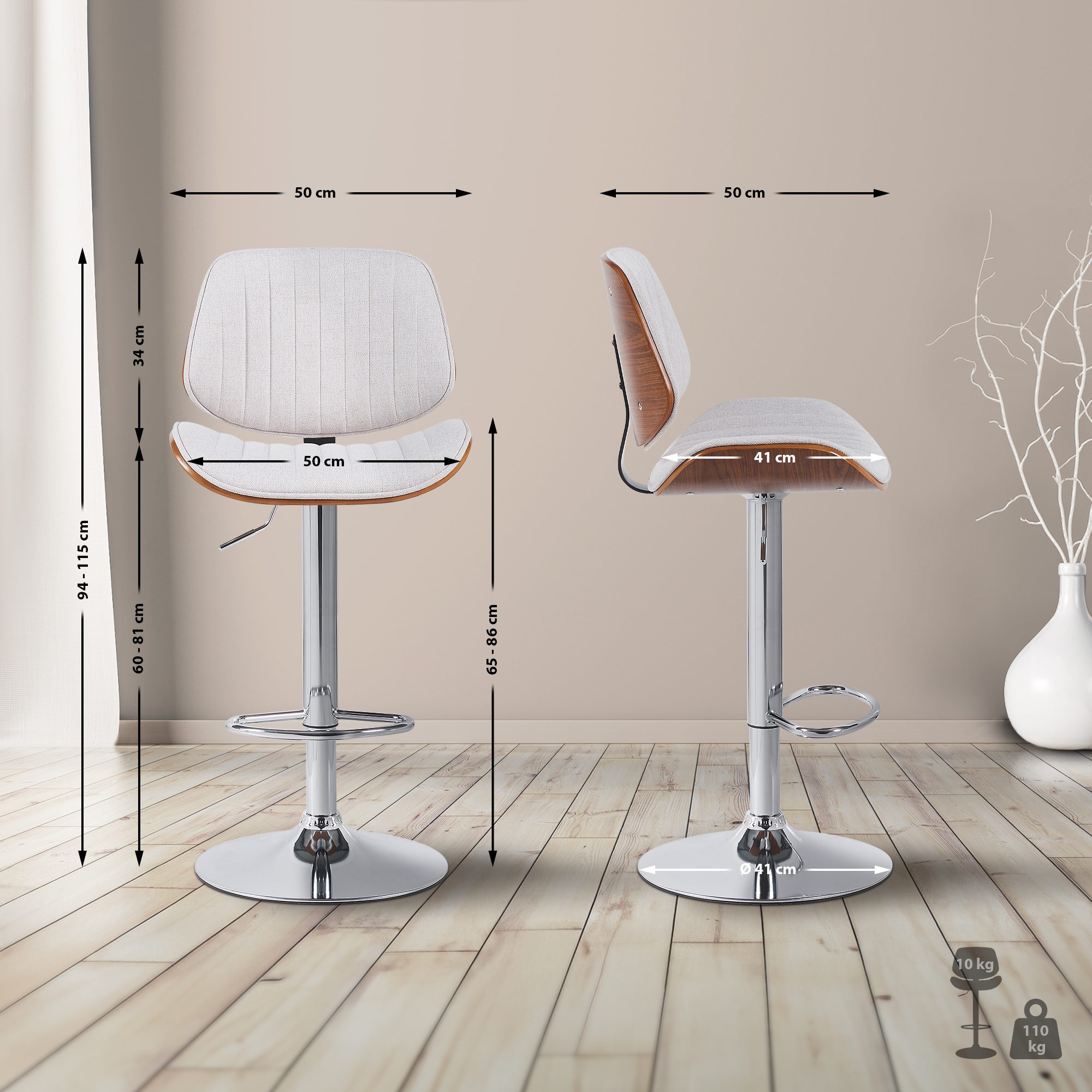 Lot de 2 tabourets de bar Clawson tissu