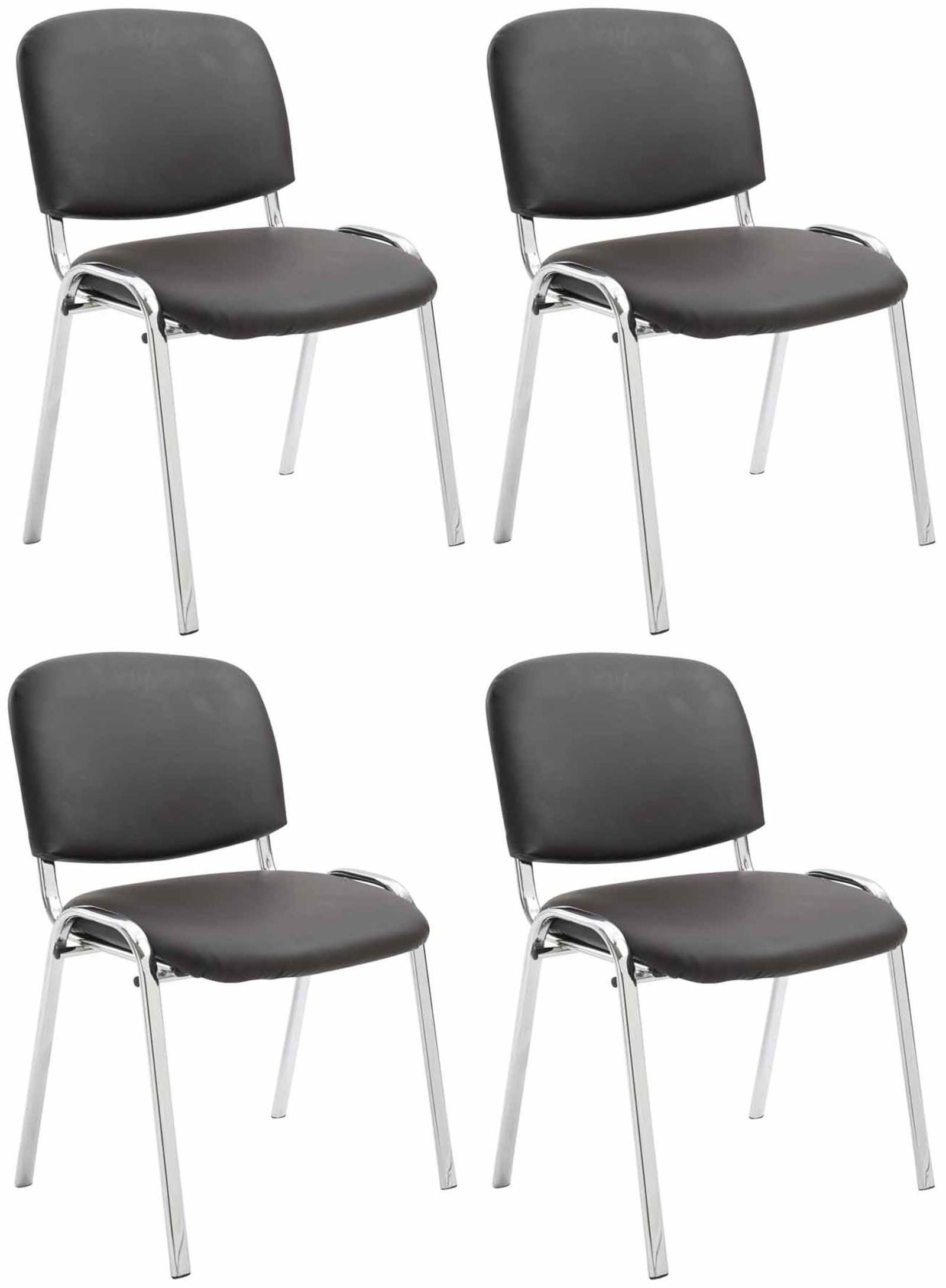 Lot de 4 Chaises de visiteur Ken en similicuir et pieds en métal chromé