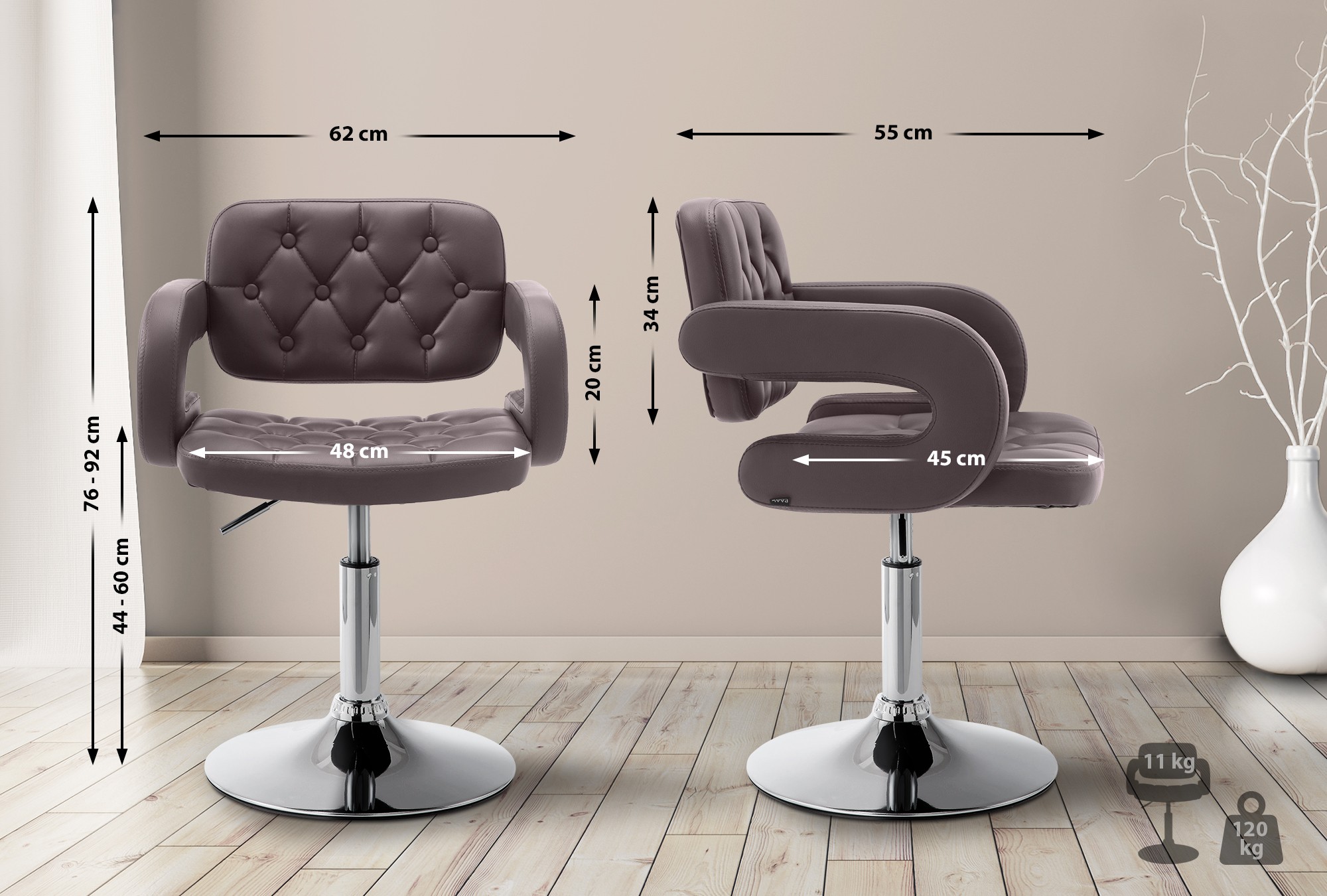 Chaise Lounge Dublin Similicuir - Piètement avec colonne centrale en métal chromé