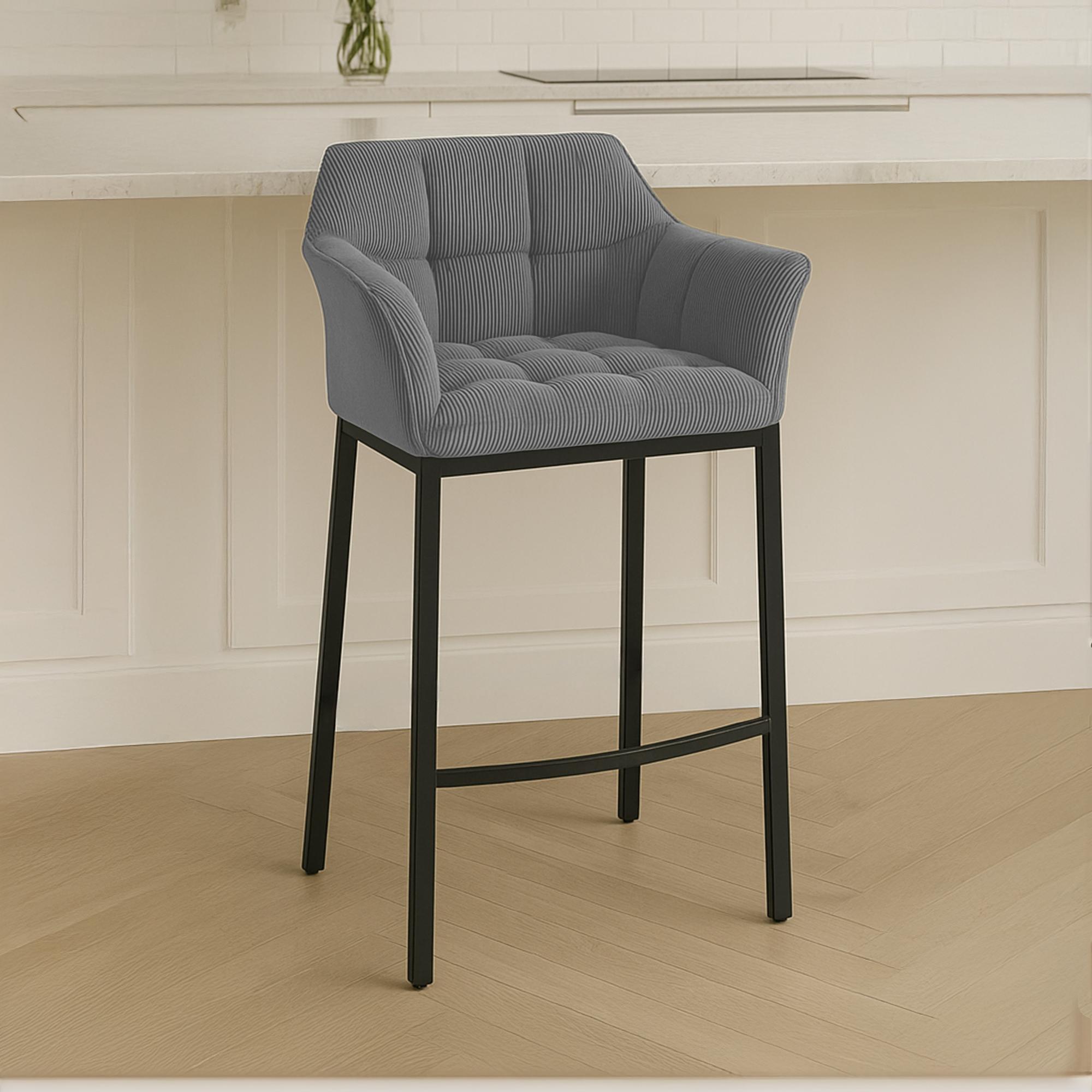 Tabouret de Bar Damaso en Velours Côtelé avec Piétement à Quatre Pieds