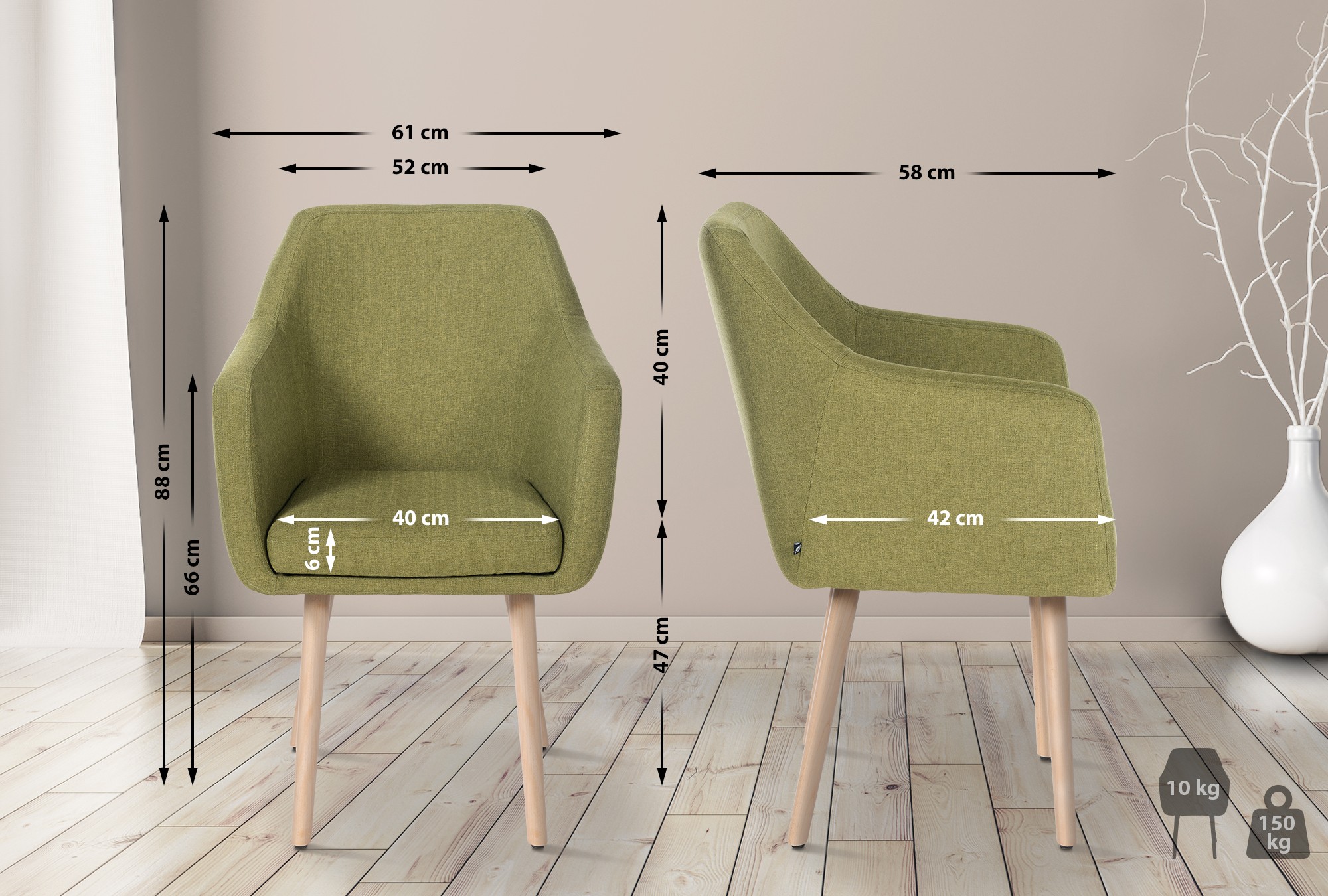Chaise de salle à manger Utrecht en tissu avec pieds en bois