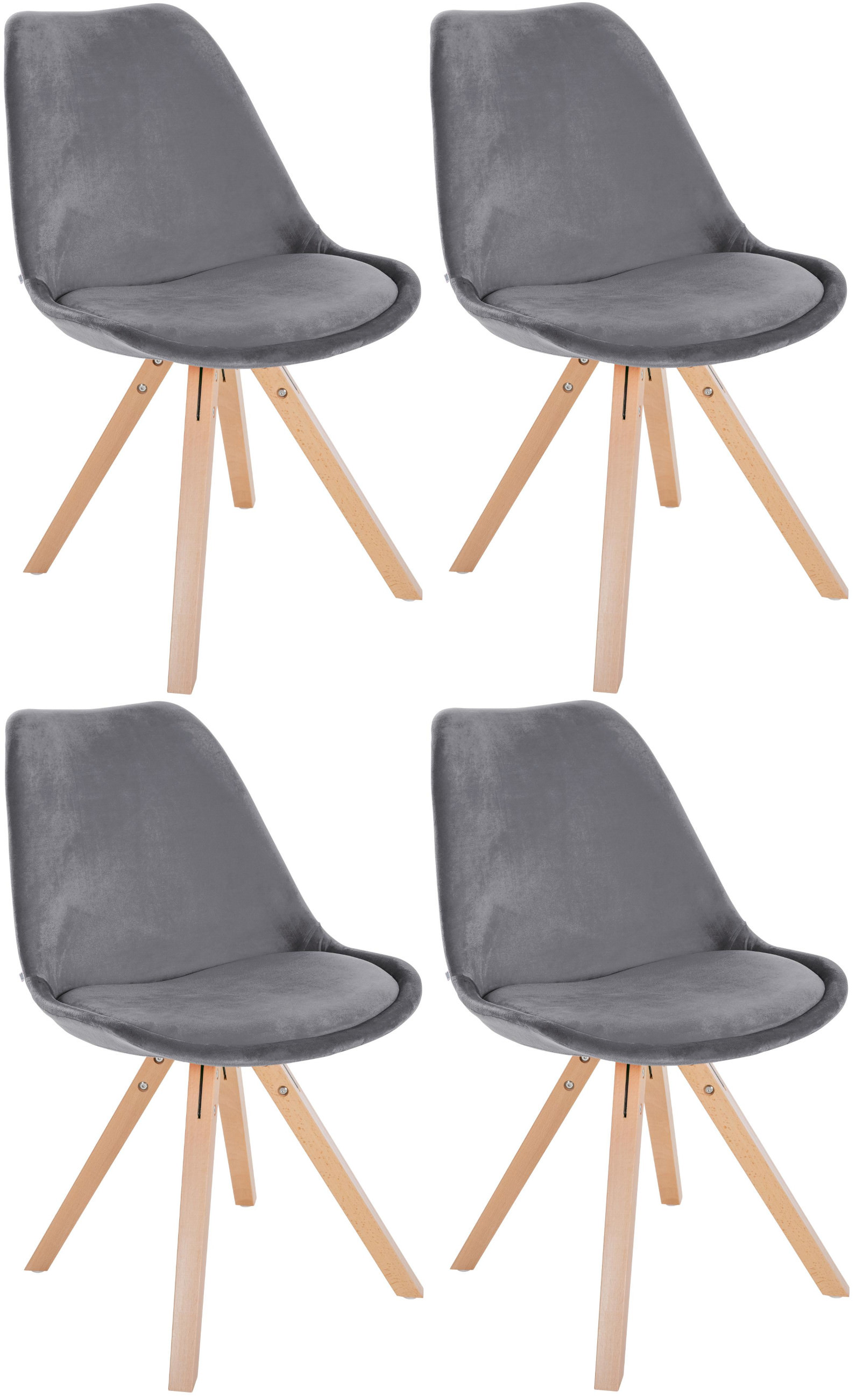Lot de 4 chaises de salle à manger Sofia en velours Pieds en bois
