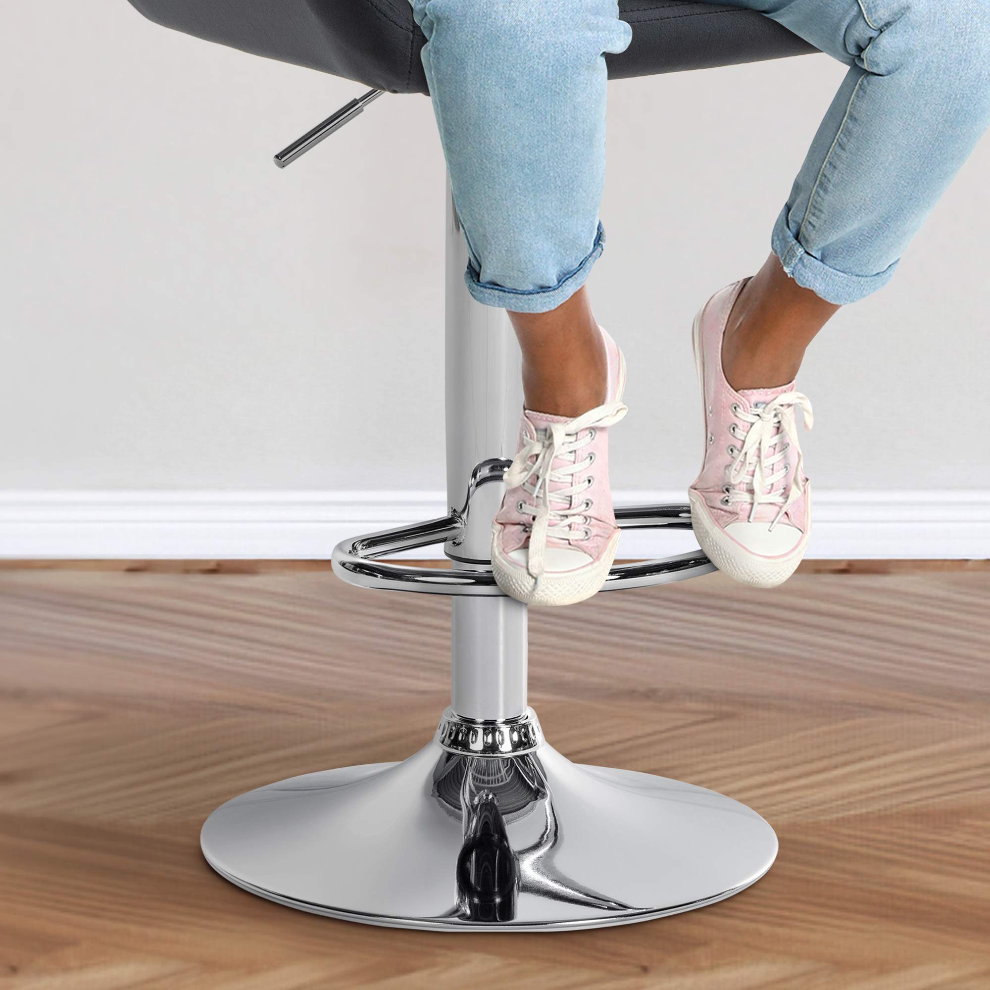 Tabouret de bar Braga Velours avec pied en métal réglable et pivotant