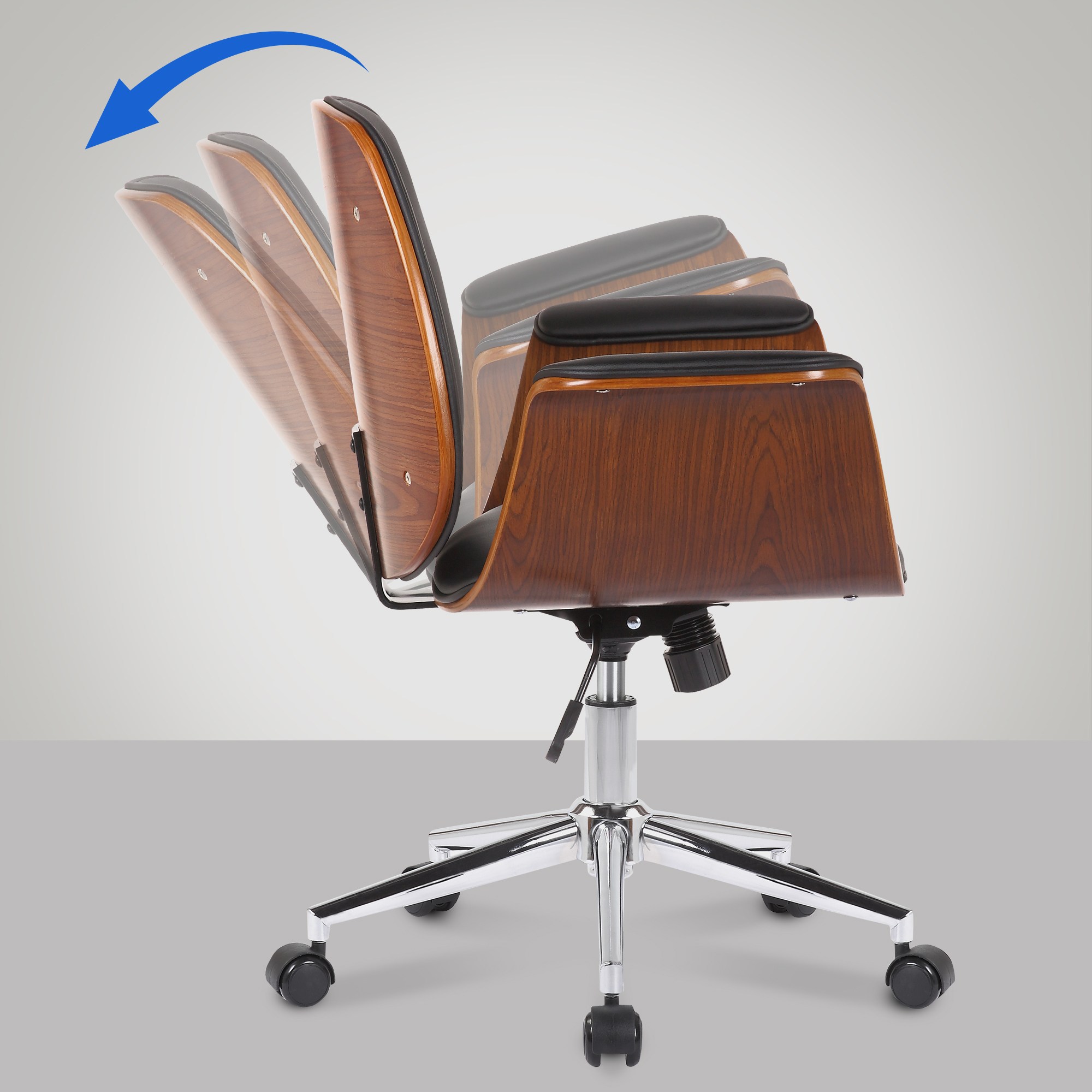Fauteuil de bureau Kemberg en similicuir avec coque d'assise en bois