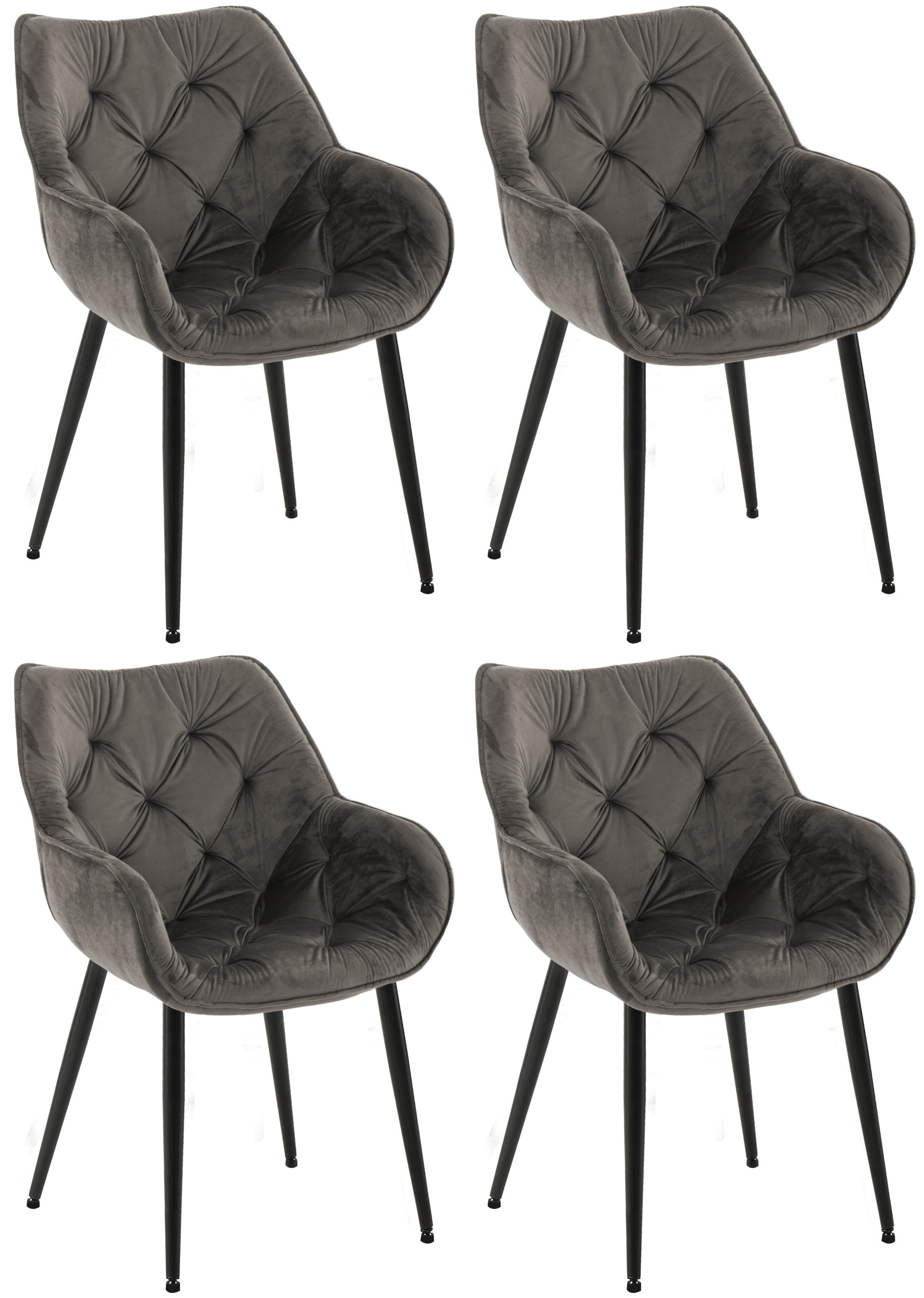 Lot de 4 Chaises de salle à manger Tanna en Velours Piètement en Métal noir