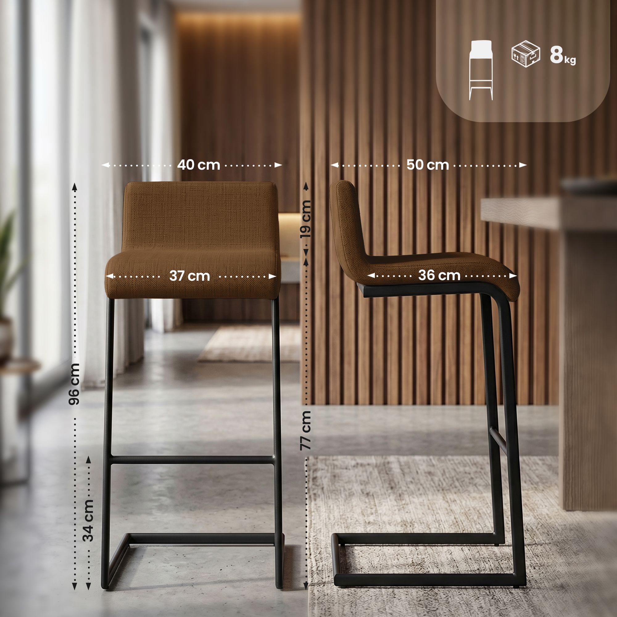 Lot de 2 Tabourets de Bar Newport, Piétement Métallique Noir