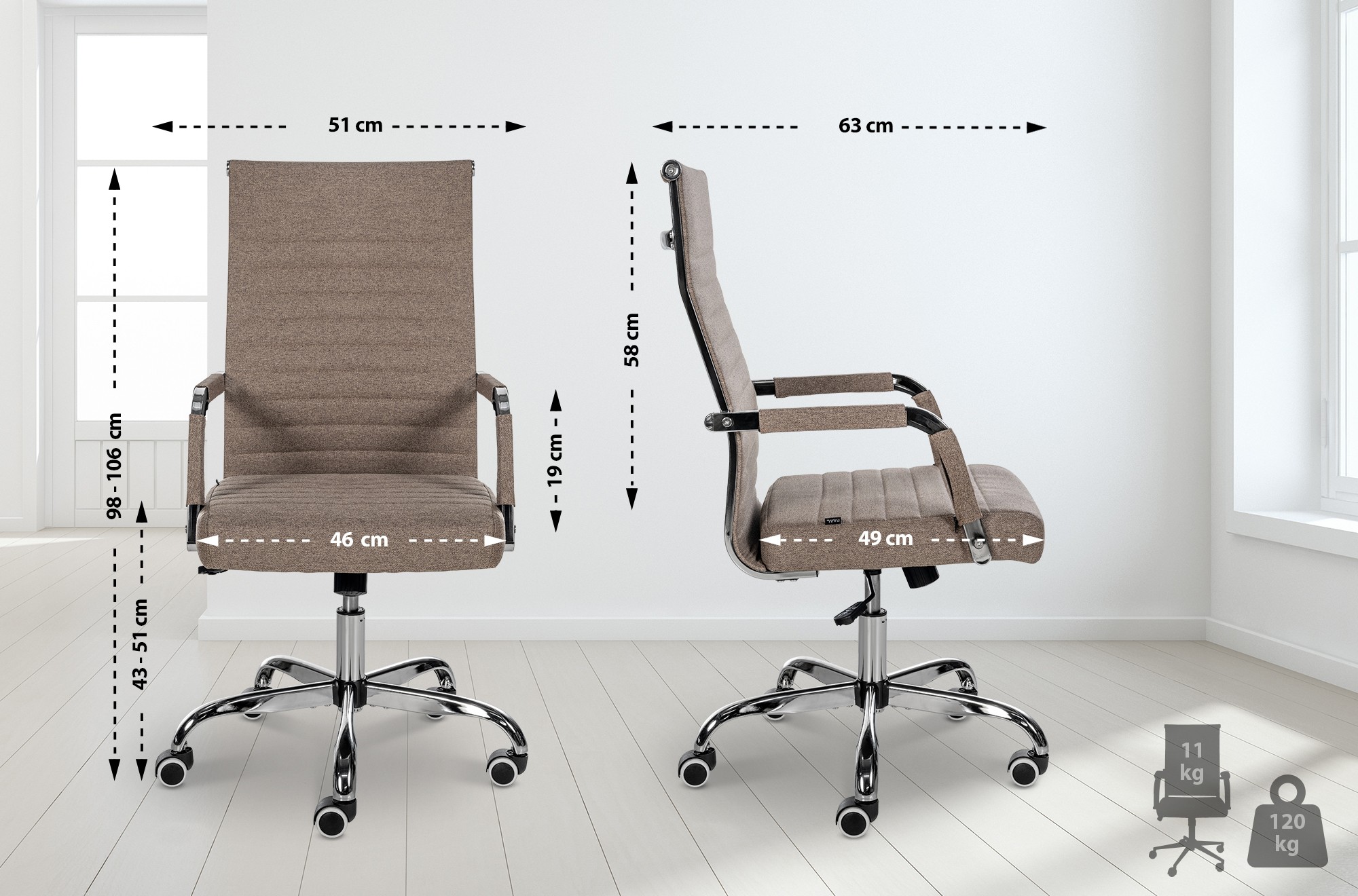 Chaise de bureau Amadora avec hauteur réglable et Pied en métal