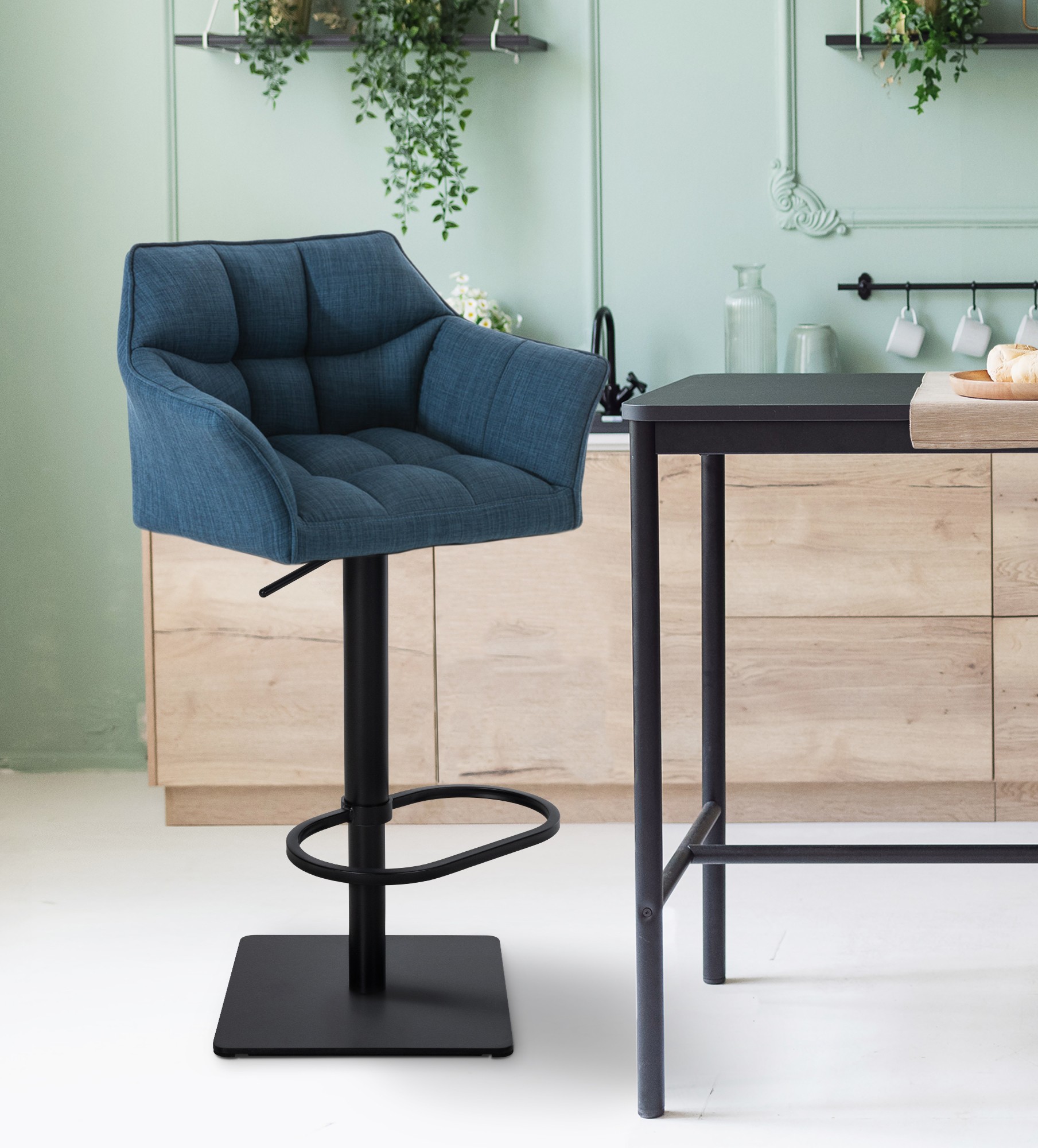 Lot de 2 tabourets de bar Damaso avec revetement en tissu