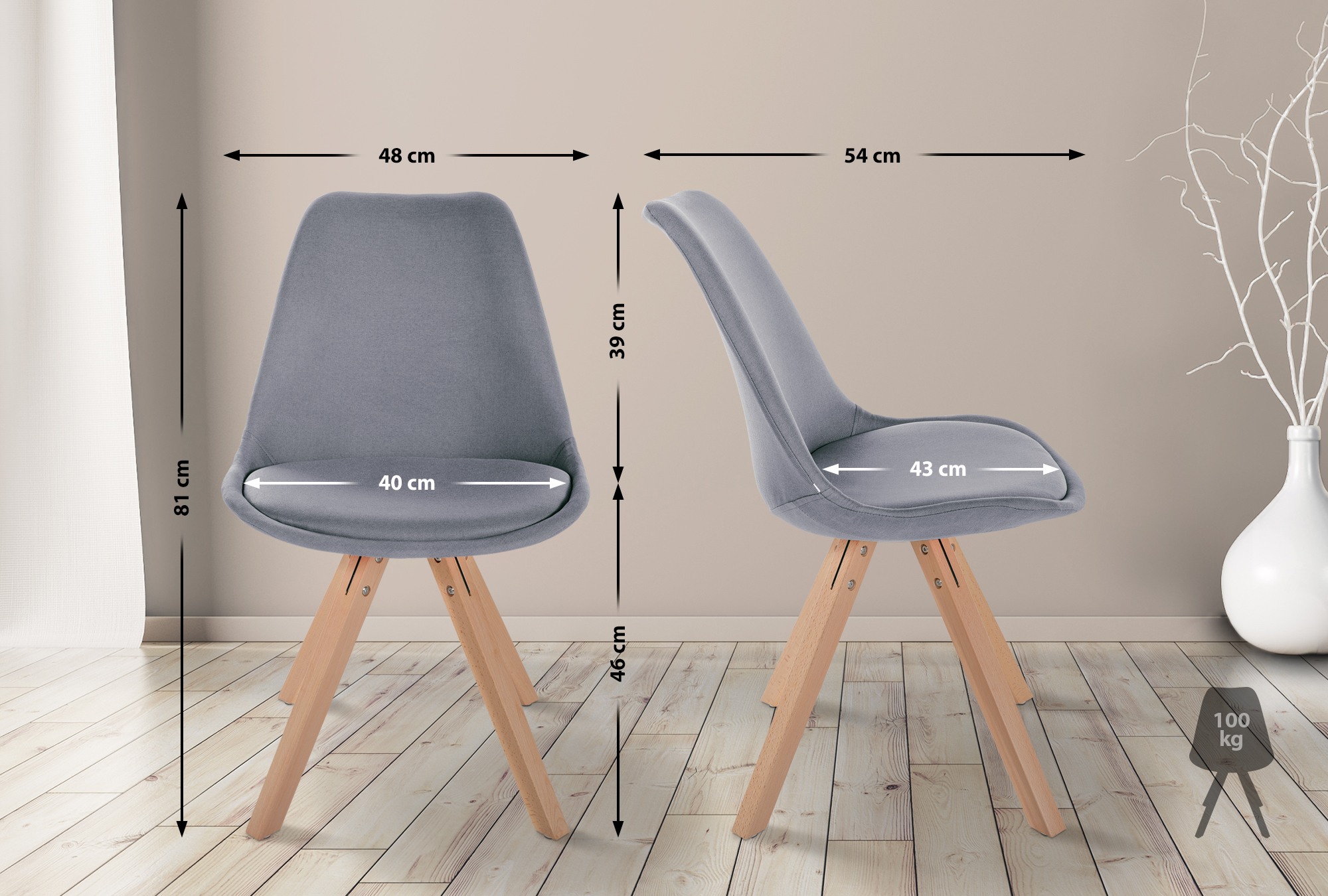 Chaise de salle à manger Sofia en Tissu avec Pieds en bois