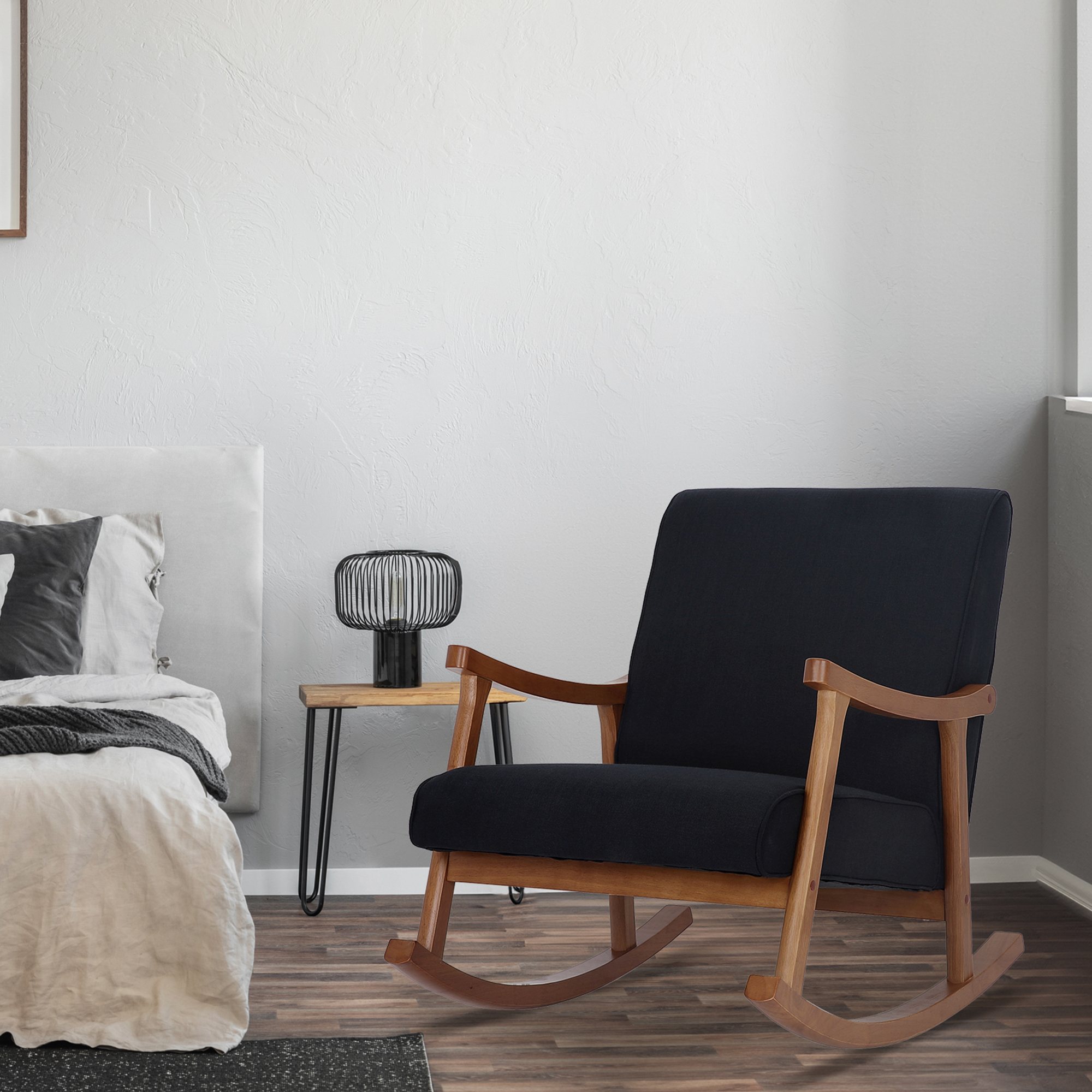 Chaise à bascule Morelia en tissu avec pieds Noyer