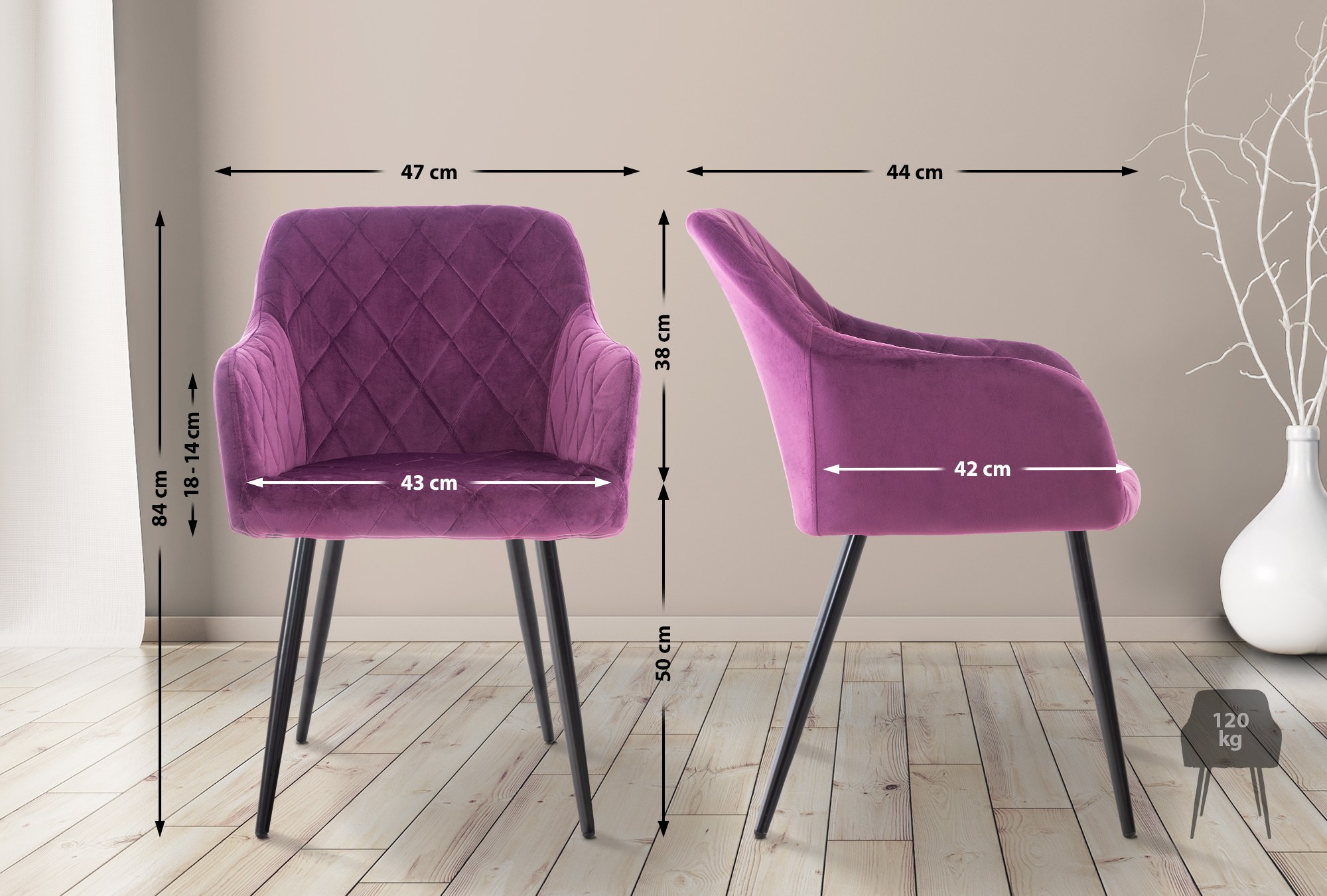 Chaise de salle à manger Shila avec Piètement en Métal noir