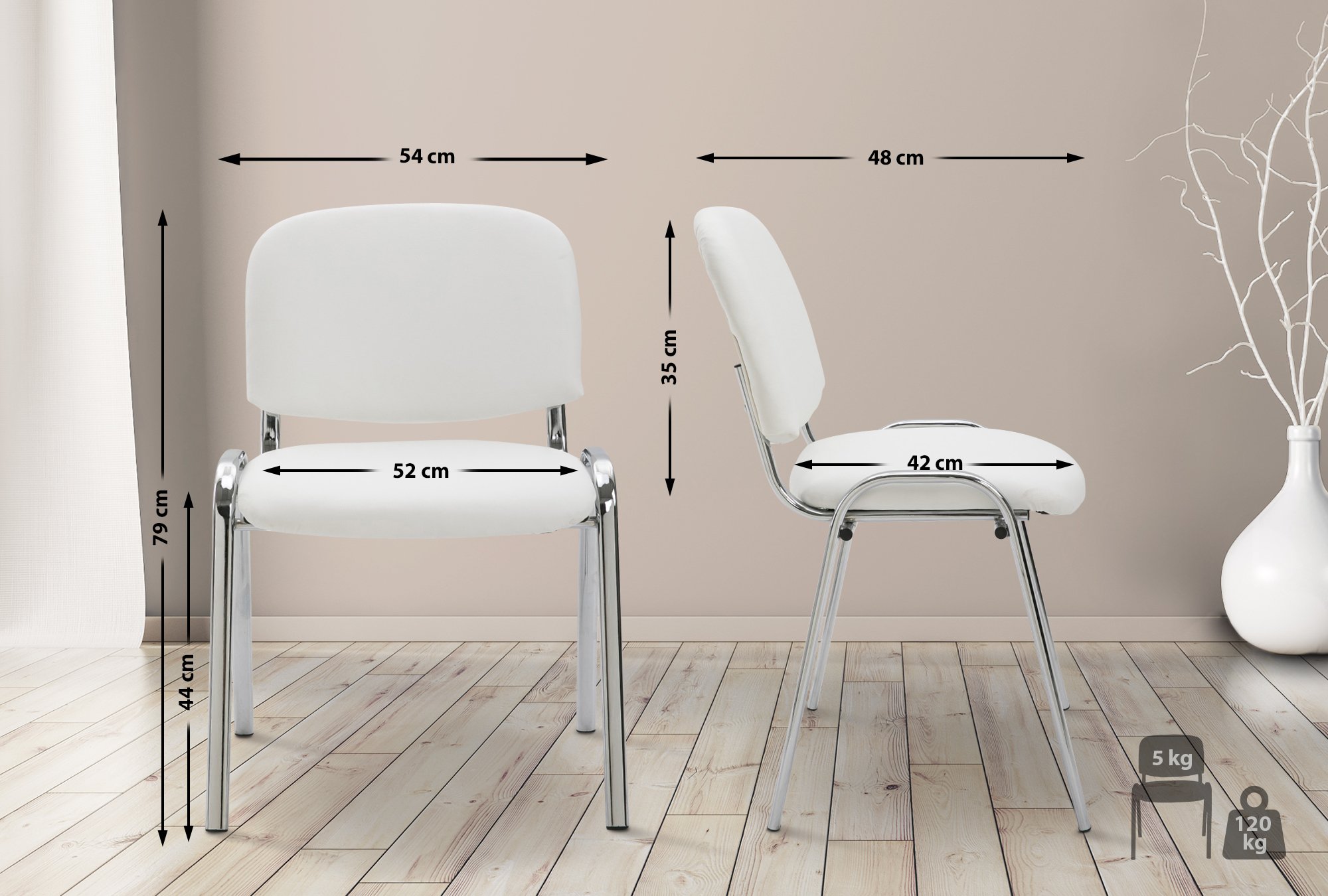 Chaise visiteur Ken en similicuir et piètement en métal chromé