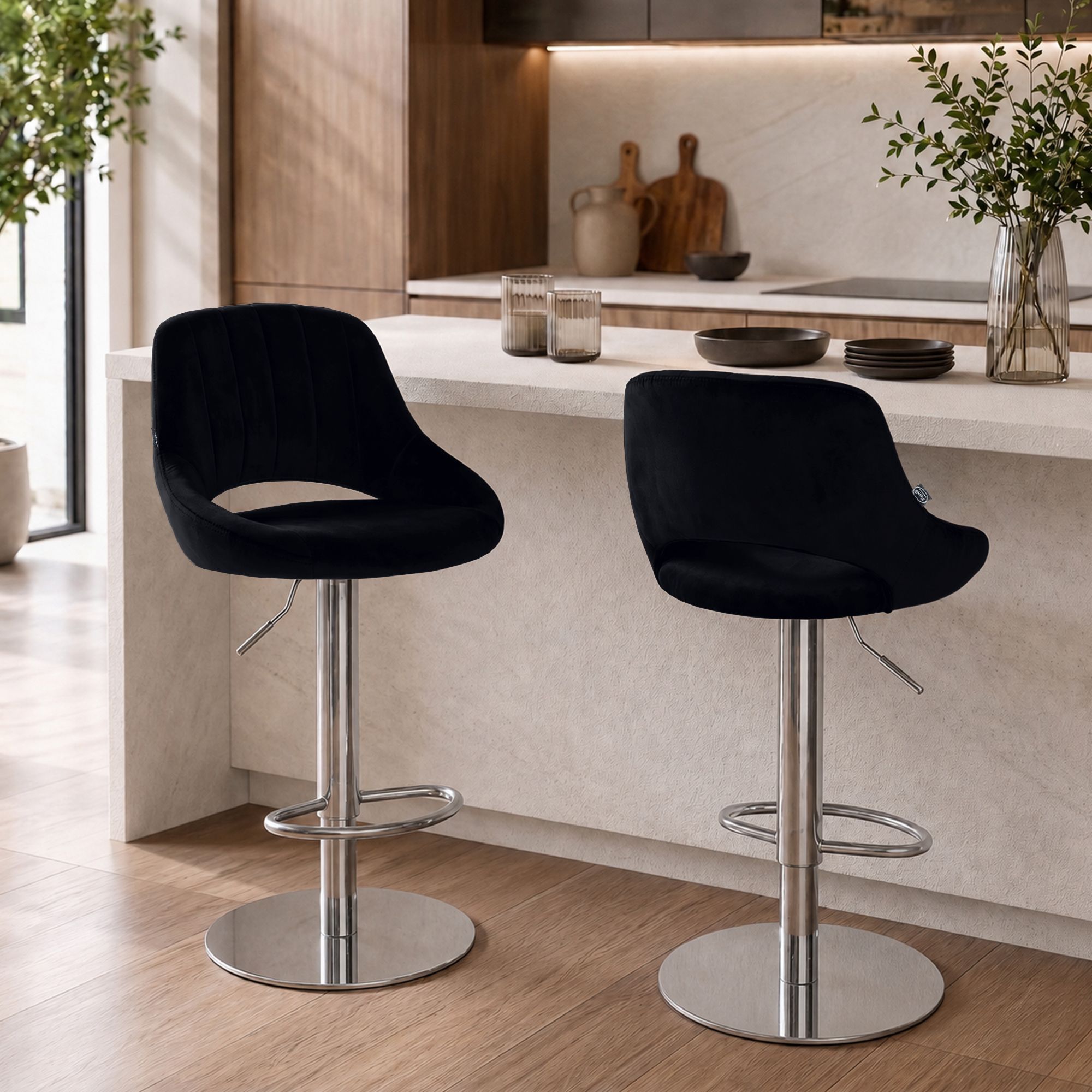 Lot de 2 tabourets de bar Milet chromés avec socles extra lourds