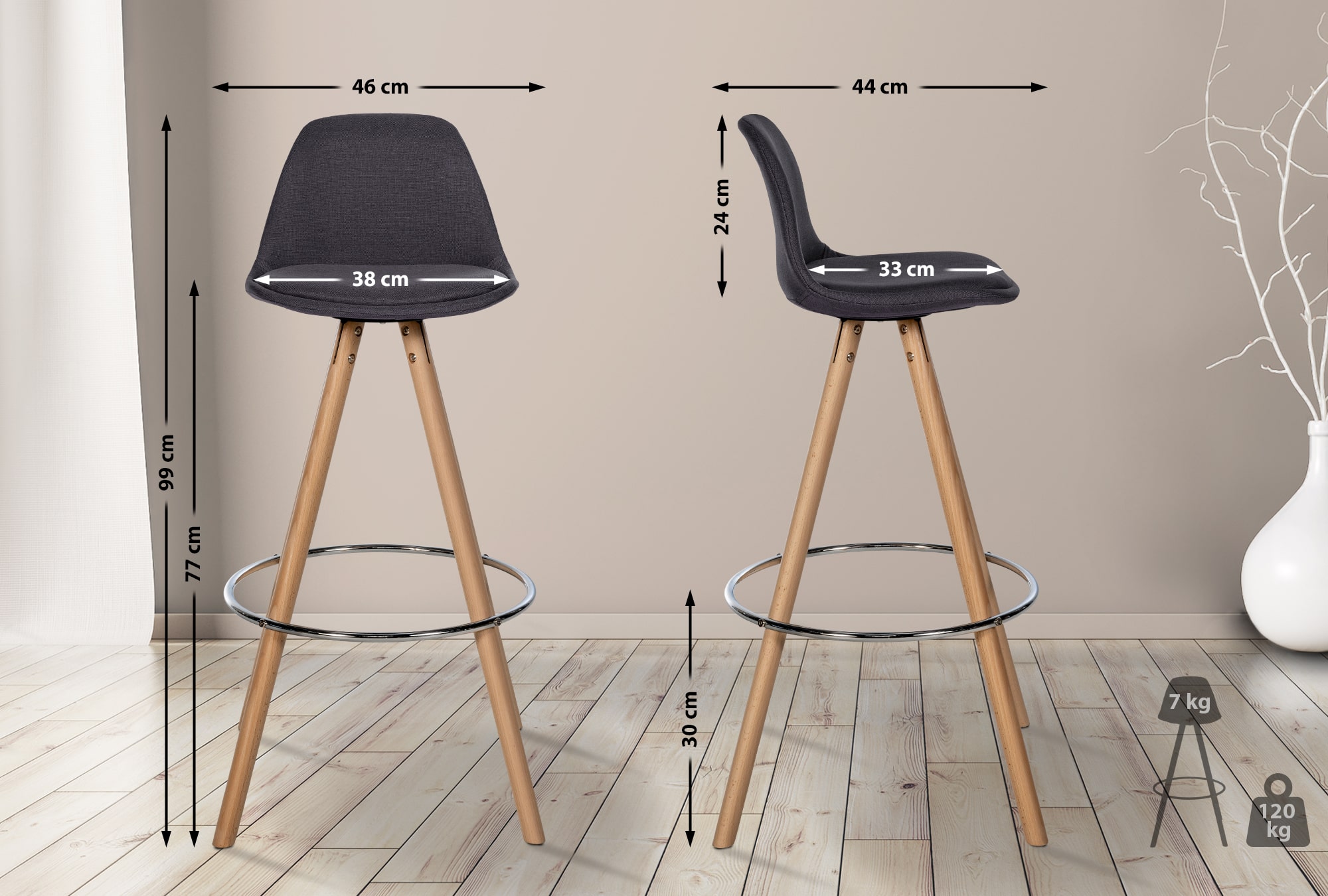 Tabouret de bar Corbin Tissu Rond
