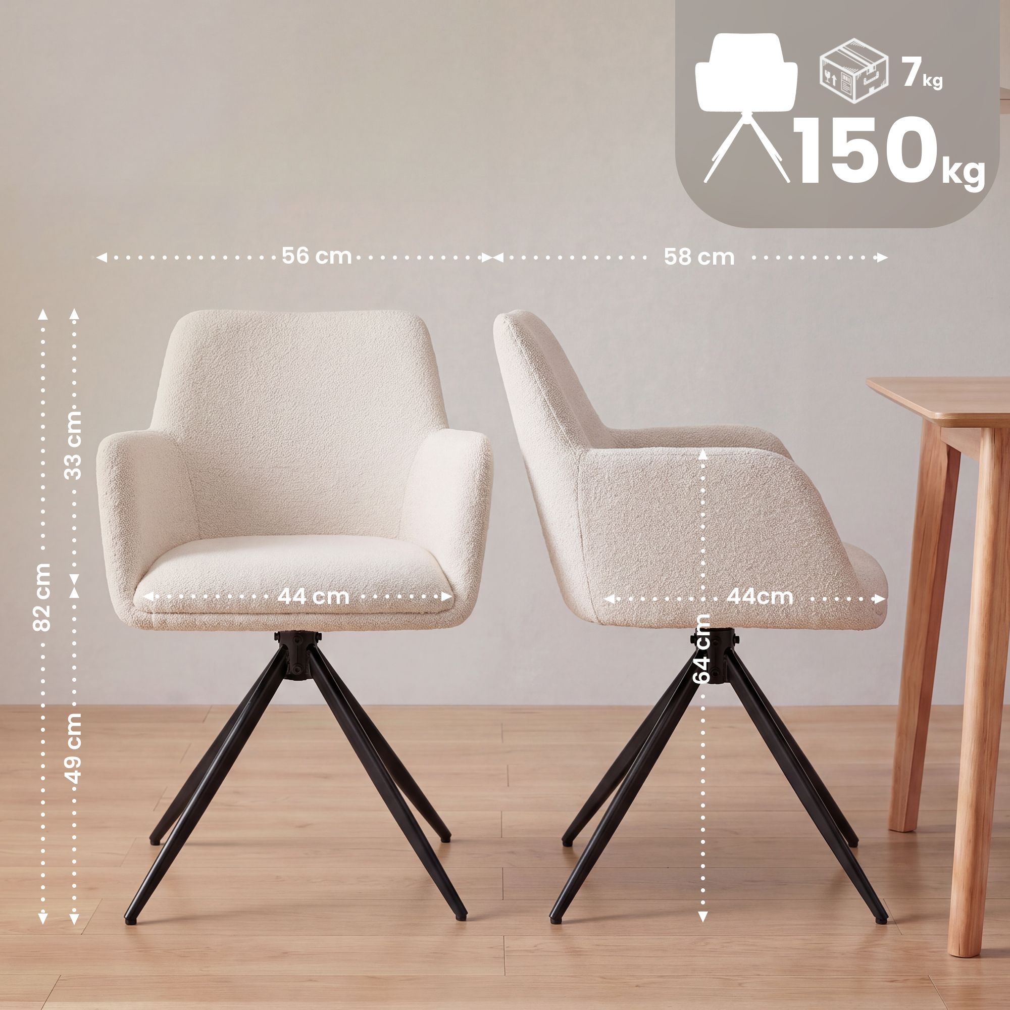 Chaise de salle à manger Olema en tissu bouclette
