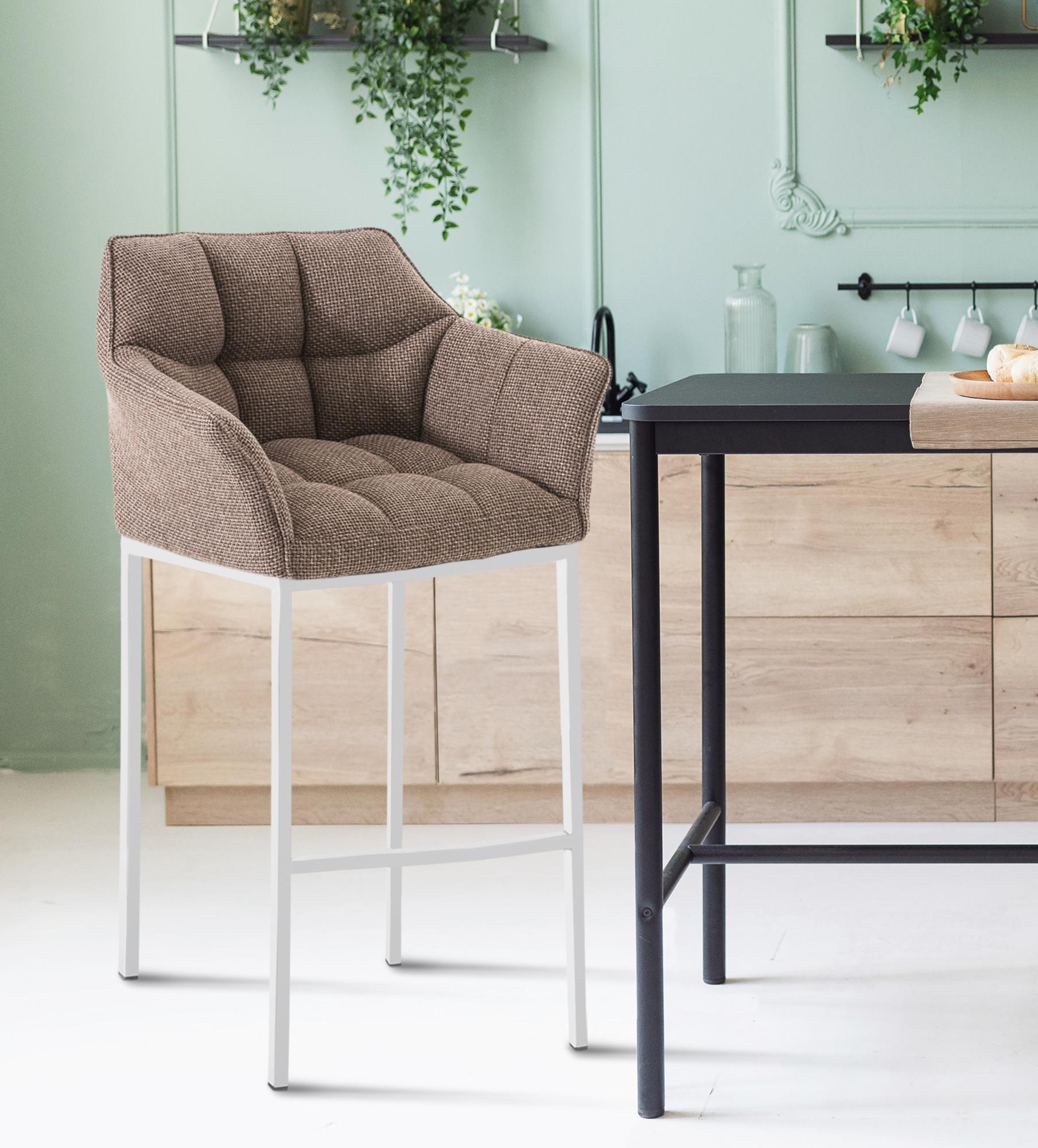 Tabouret de bar Damaso en tissu avec cadre à quatre pieds