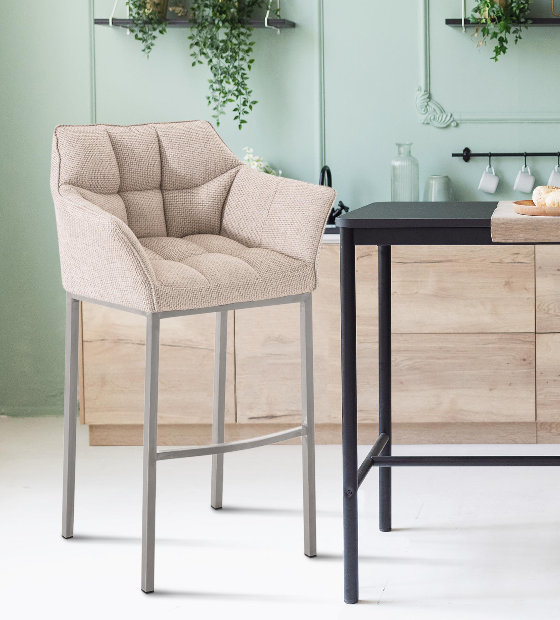 Lot de 2 tabourets de bar Damaso en tissu avec piètement à quatre pieds