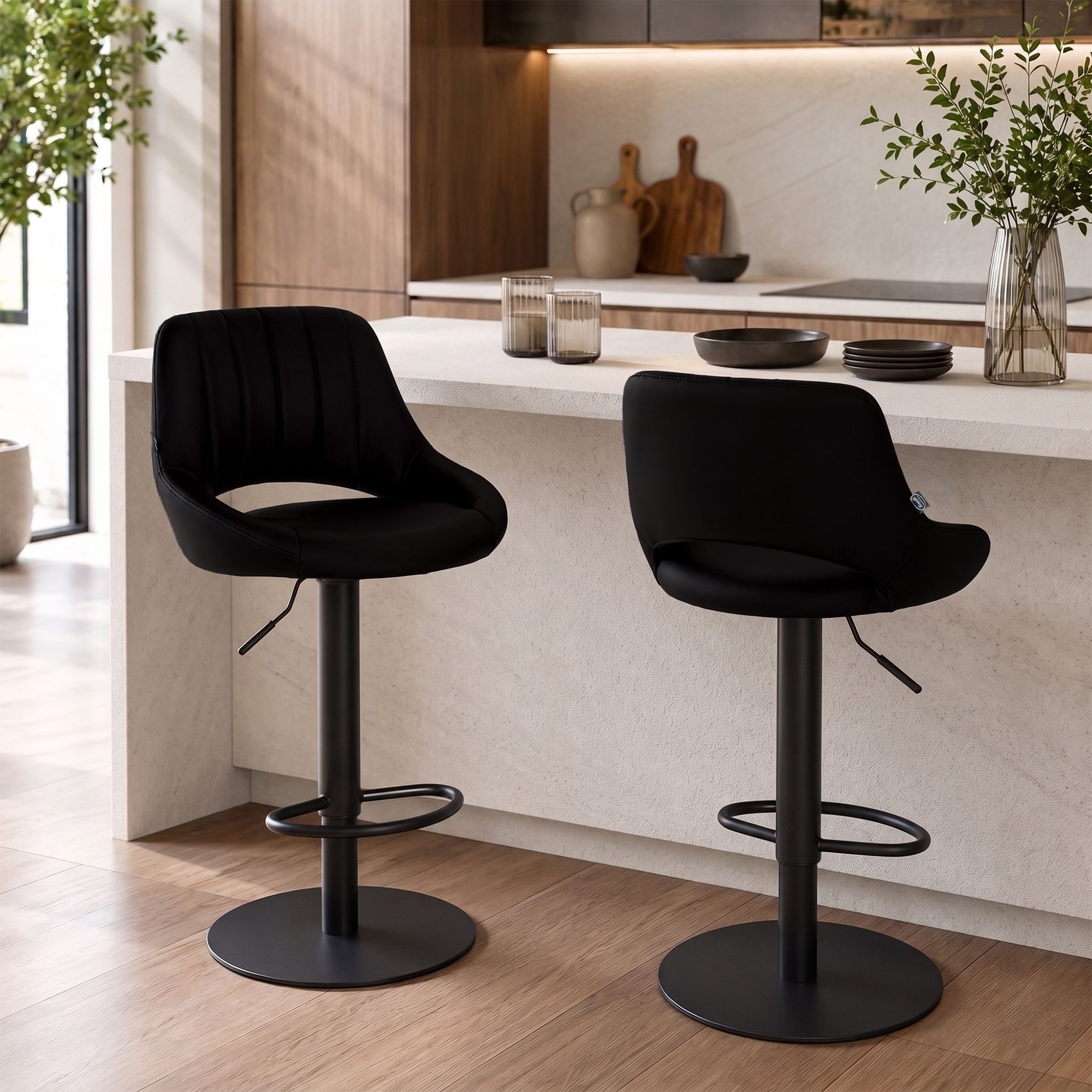 Lot de 2 tabourets de bar Milet noirs avec bases extra lourdes
