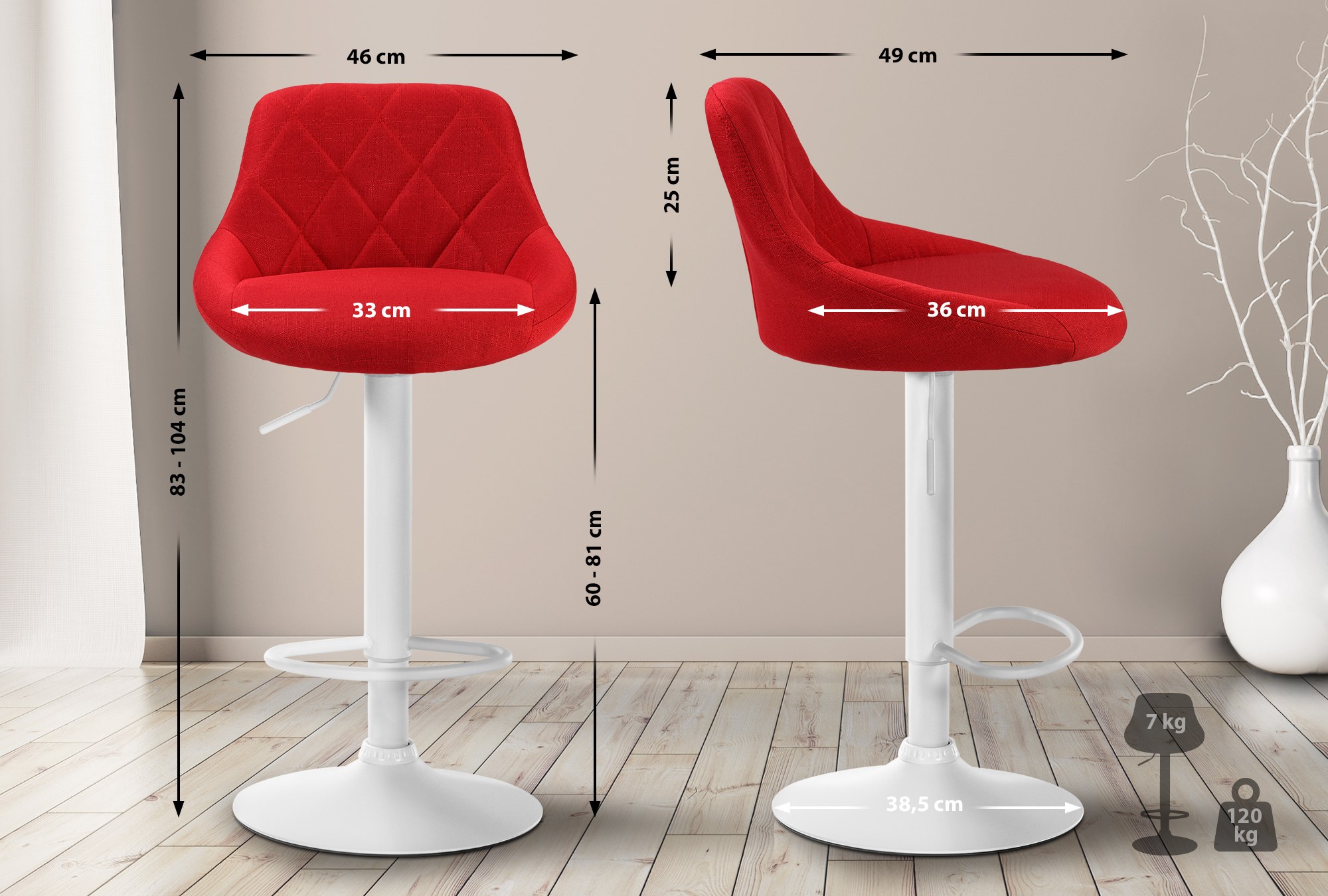 Tabouret de bar Lazio en Tissu Hauteur réglable siège pivotant