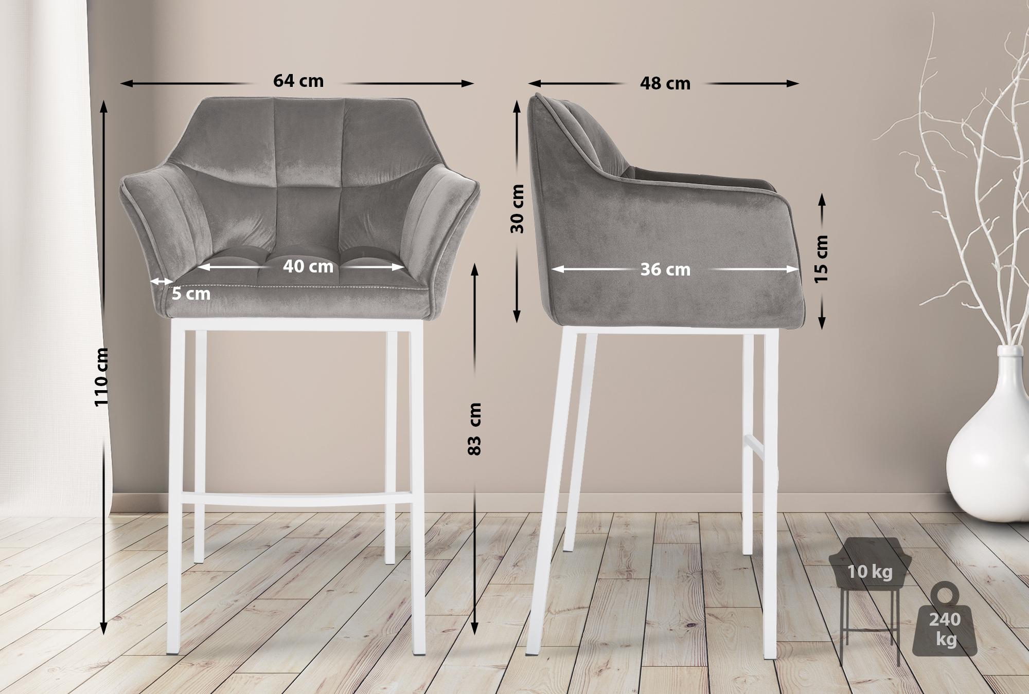 Tabouret de bar Damaso en velours avec pietement a quatre pieds