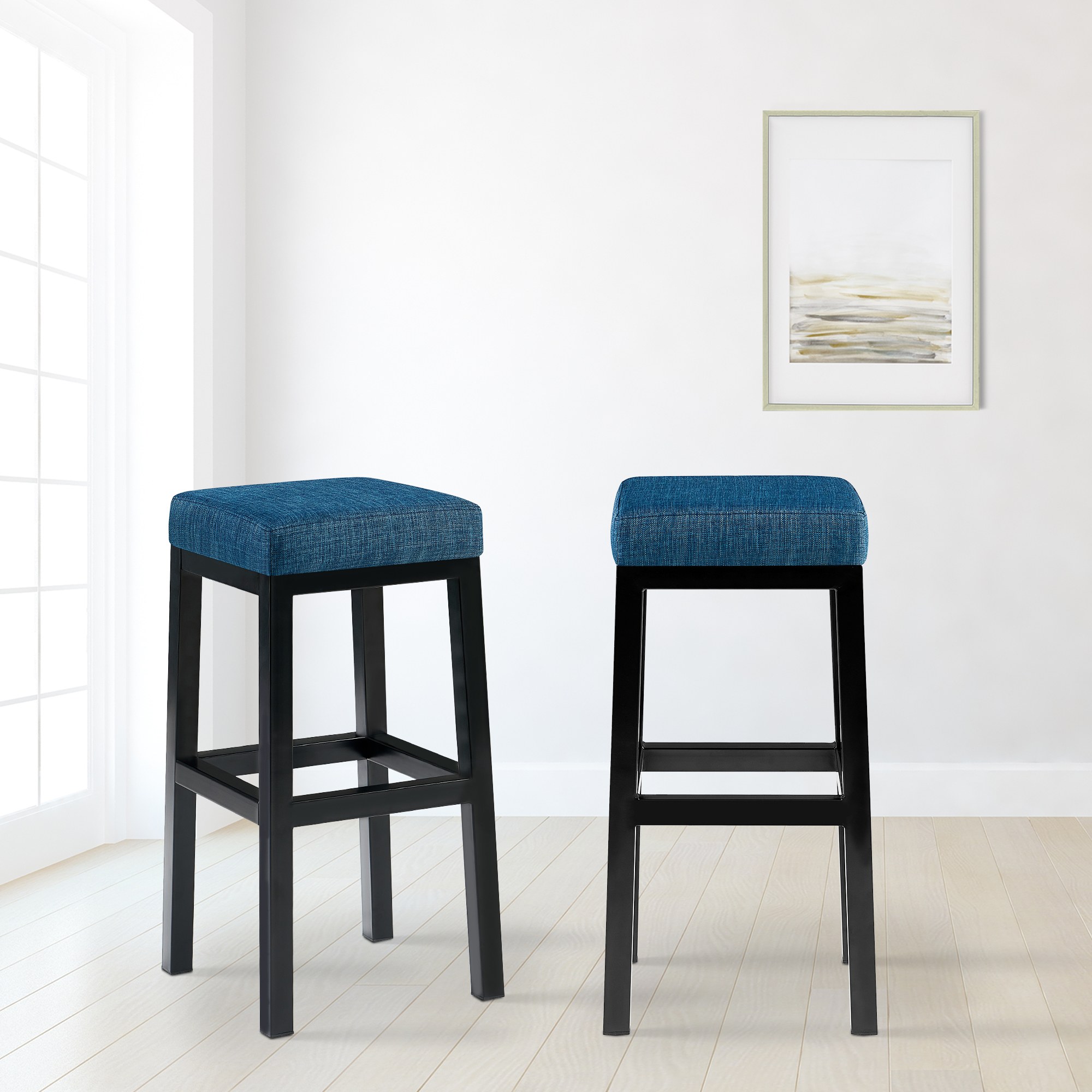 Tabouret de bar Taylor tissu hauteur d'assise 78 cm piètement métal noir