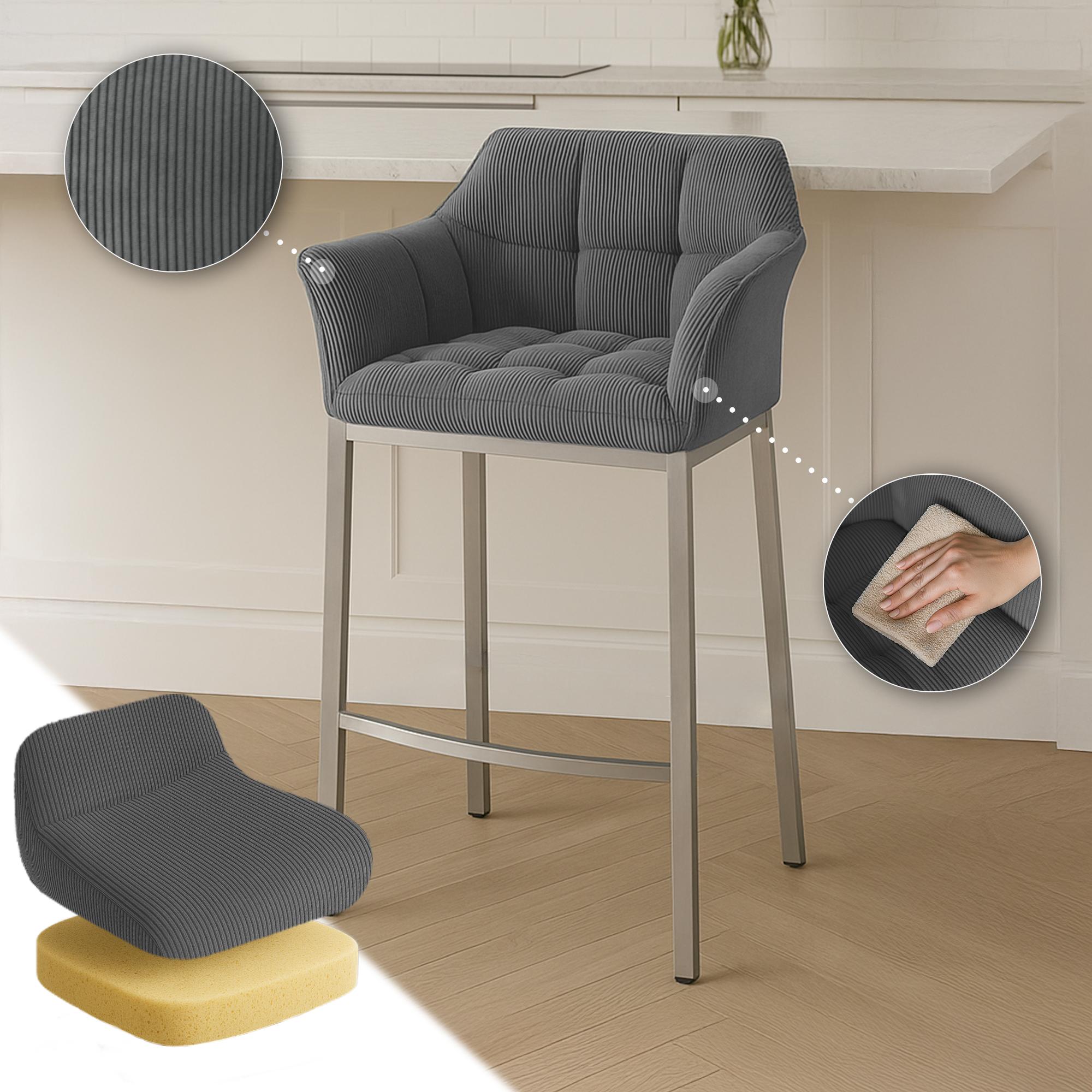 Tabouret de Bar Damaso en Velours Côtelé avec Piétement à Quatre Pieds