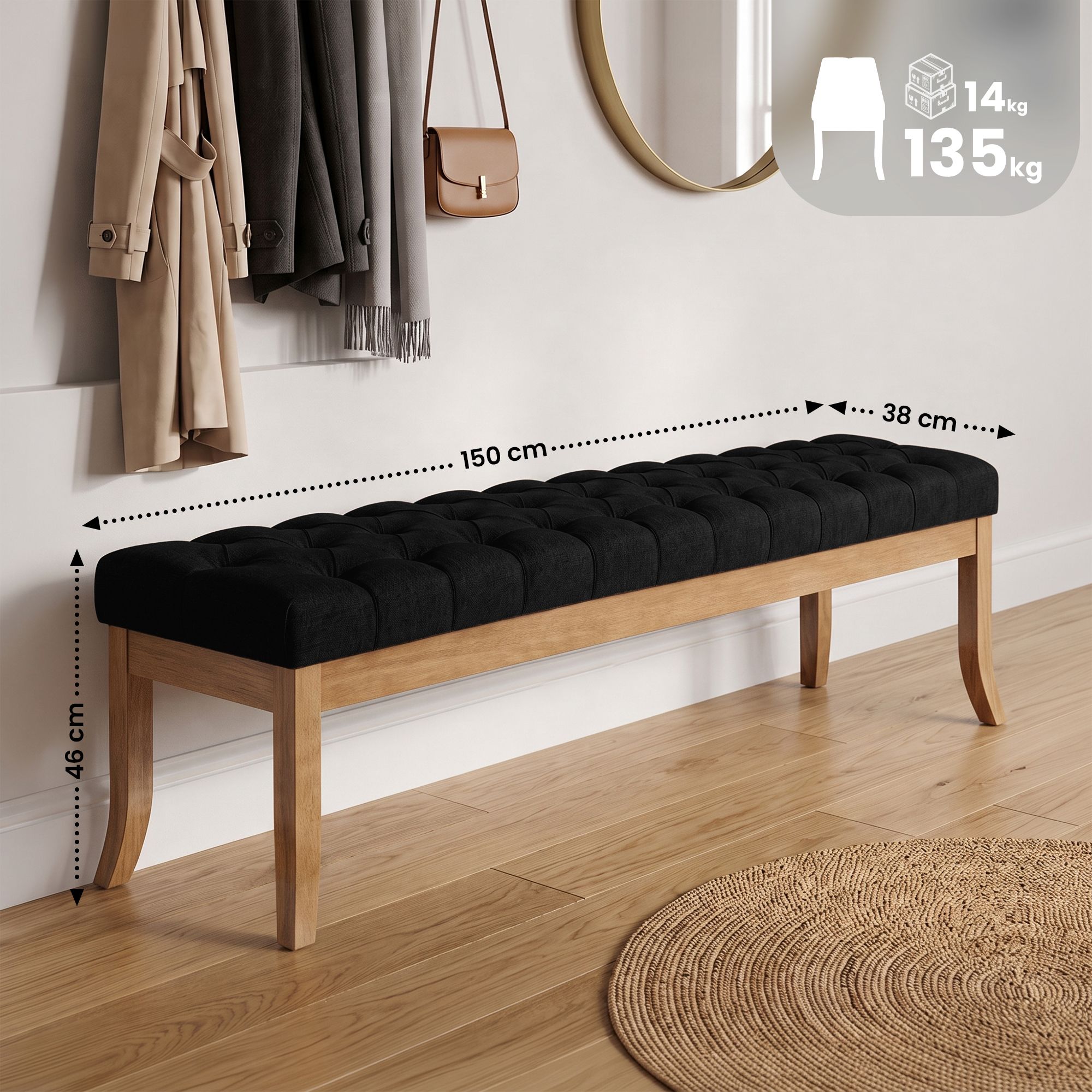 Banquette Ramses en tissu avec piètement en bois clair