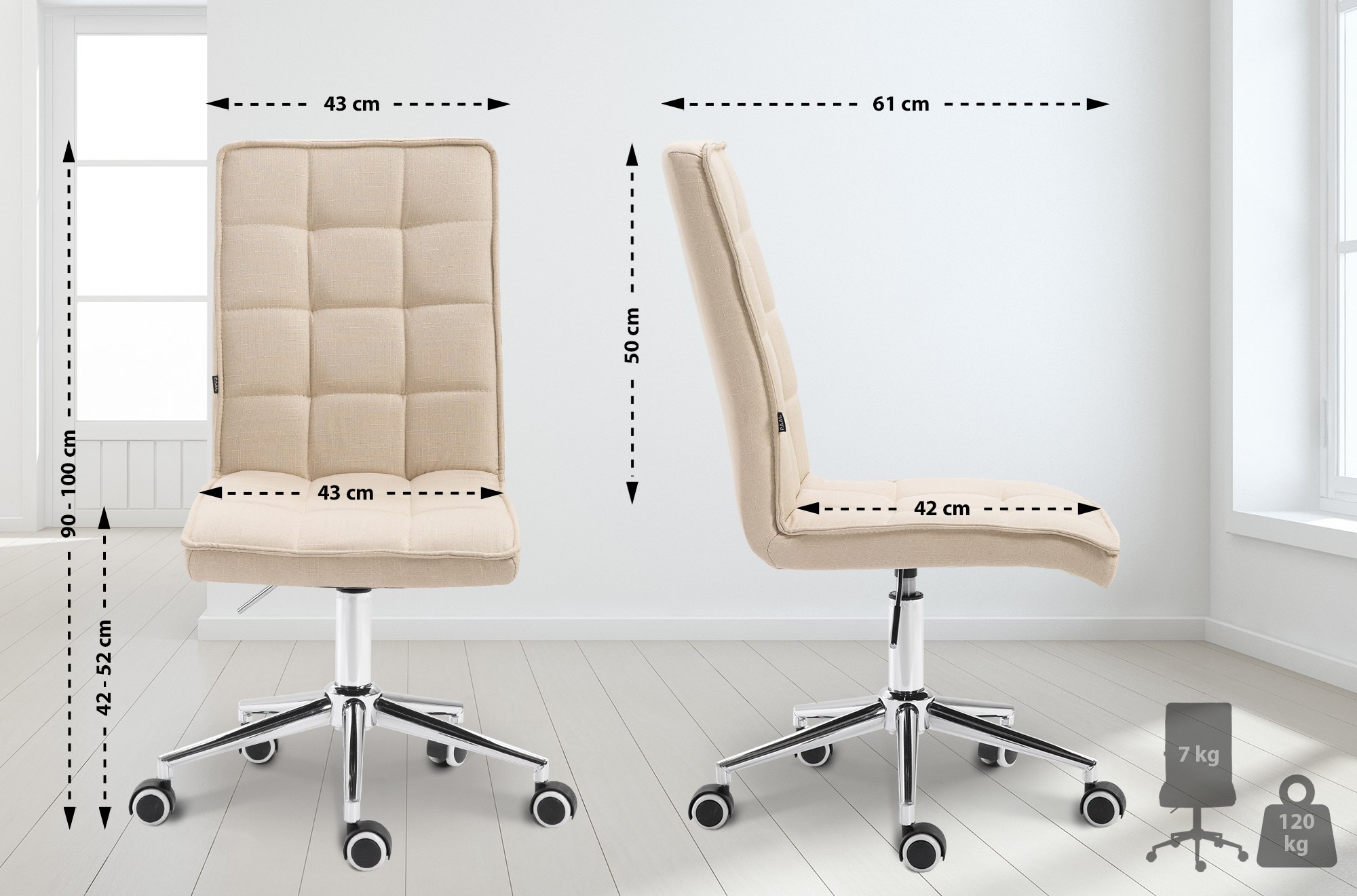 Chaise de travail Peking V2 en tissu