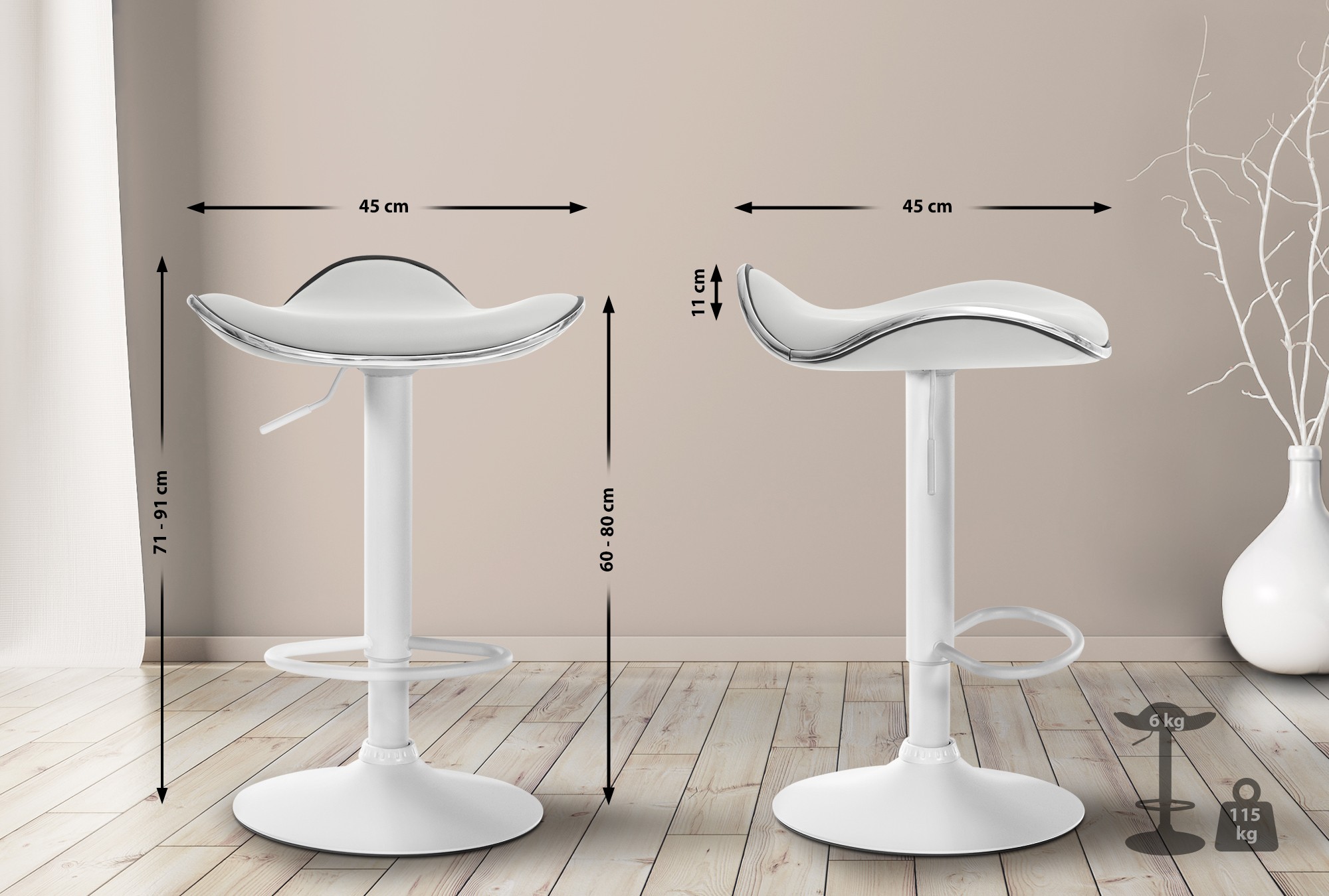 Tabouret de bar Shanghai similicuir avec pied en métal