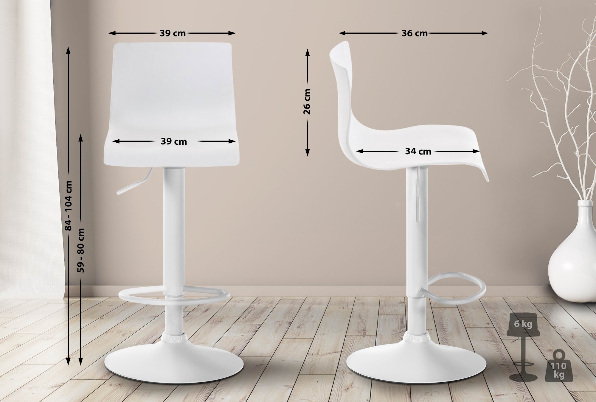 Tabouret de bar Hover Réglable en Hauteur Assise Plastique