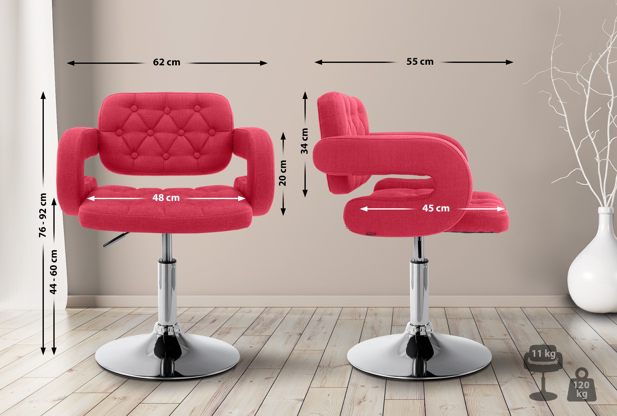 Chaise lounge Dublin Tissu - Piètement avec colonne centrale métal chromé