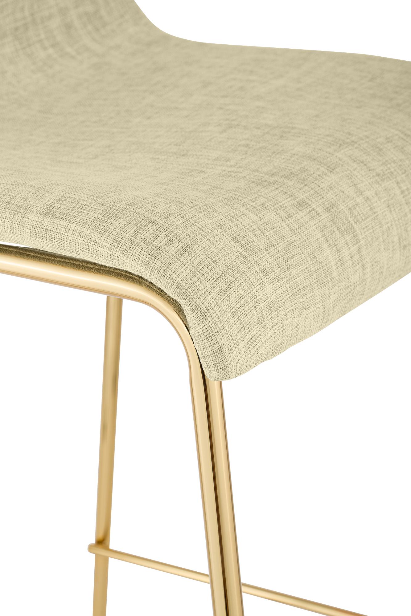 Lot de 2 Tabourets de bar Hover en tissu, piètement quatre pieds doré