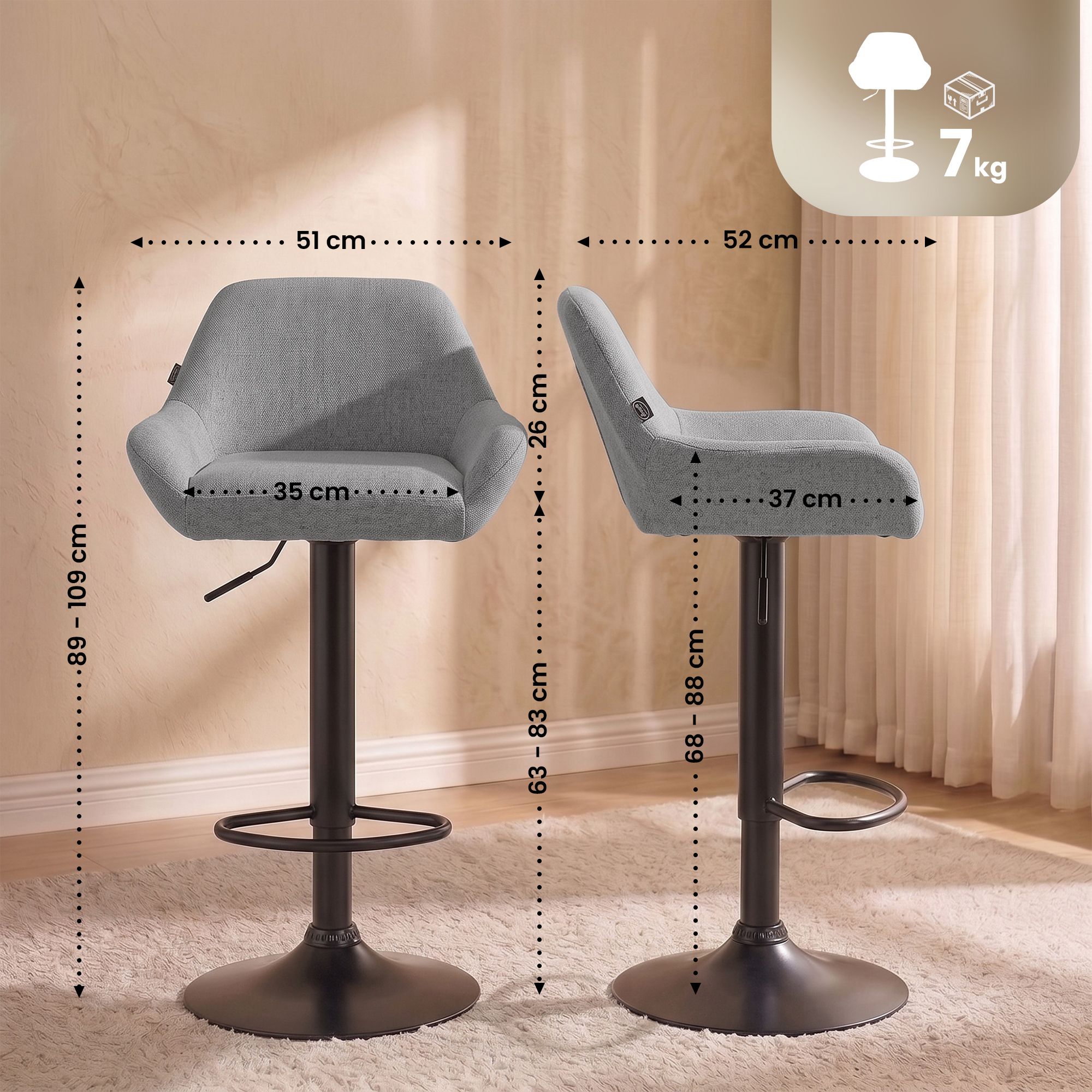 Lot de 2 tabourets de bar Braga en tissu