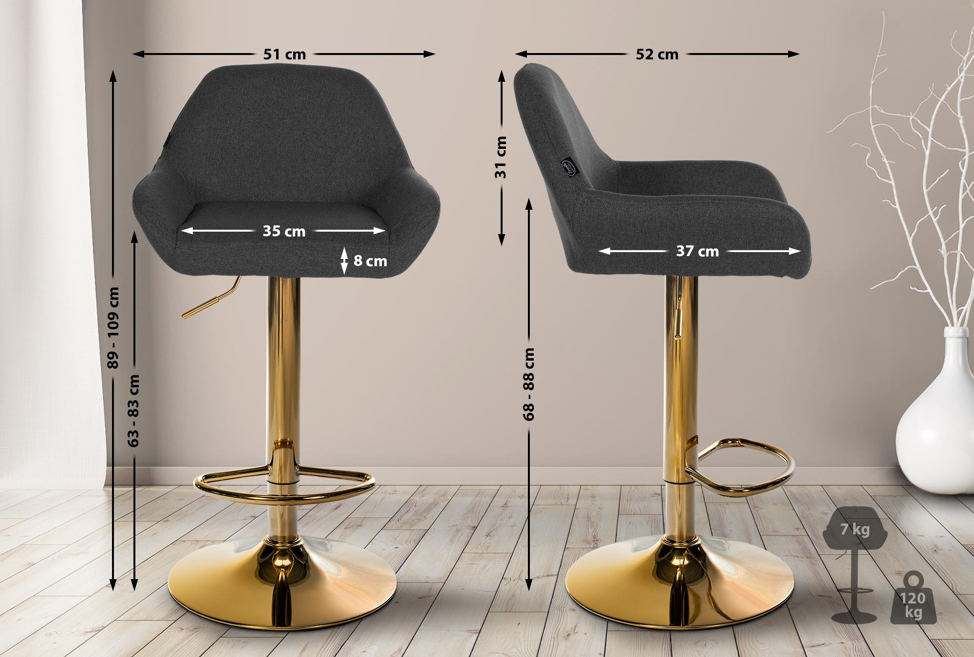 Lot de 2 tabourets de bar Braga Gold tissu