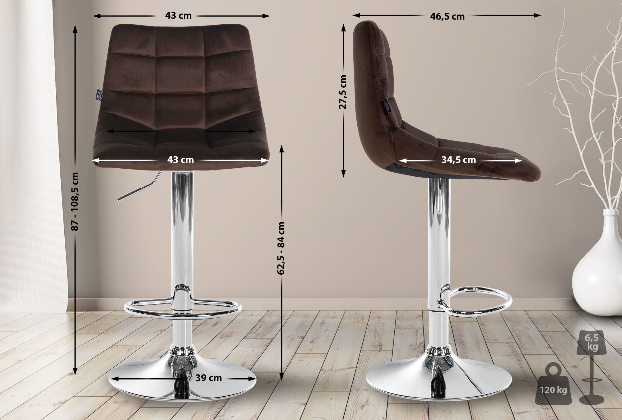 Tabouret de bar Jerry velours