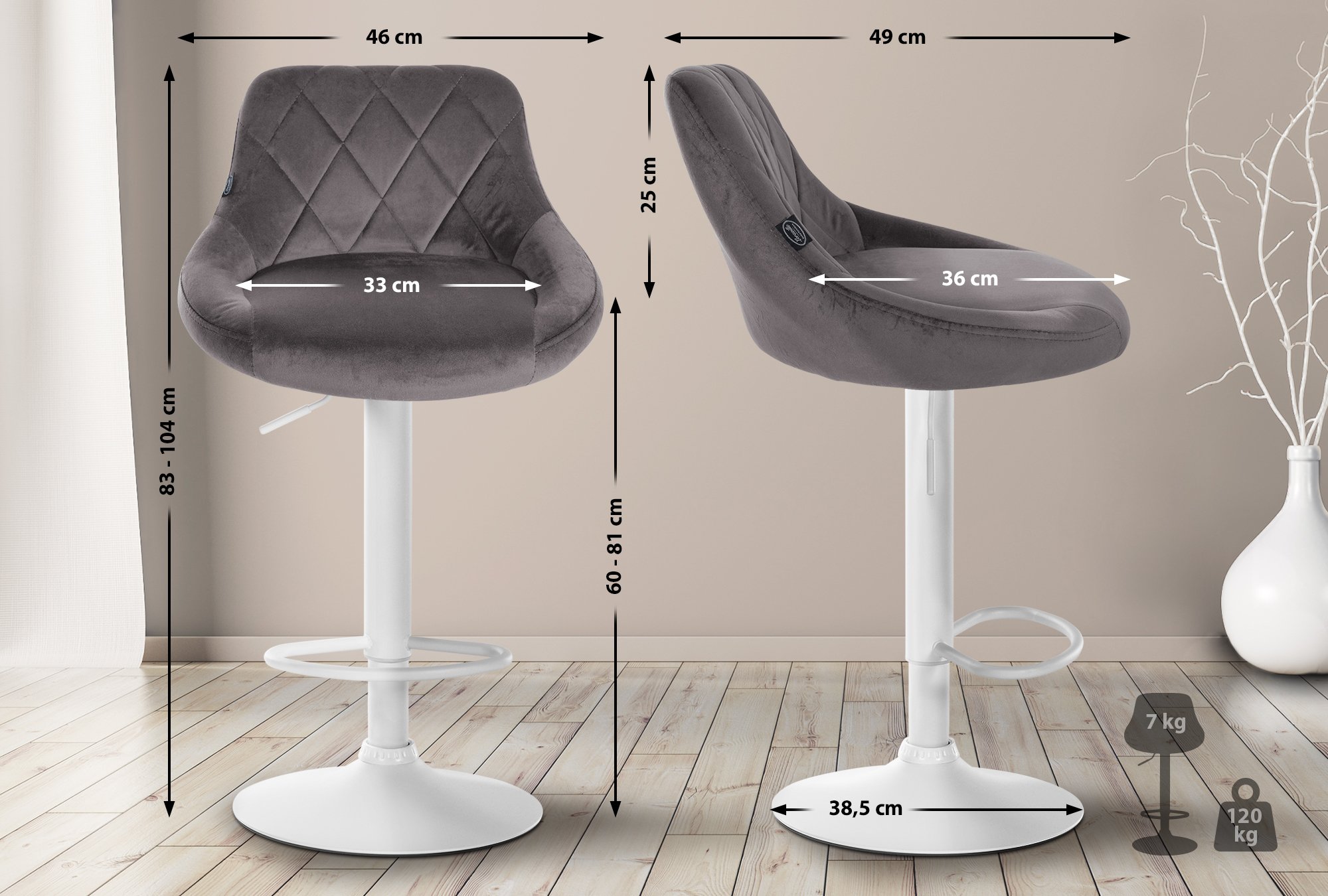 Lot de 2 tabourets de bar Lazio velours