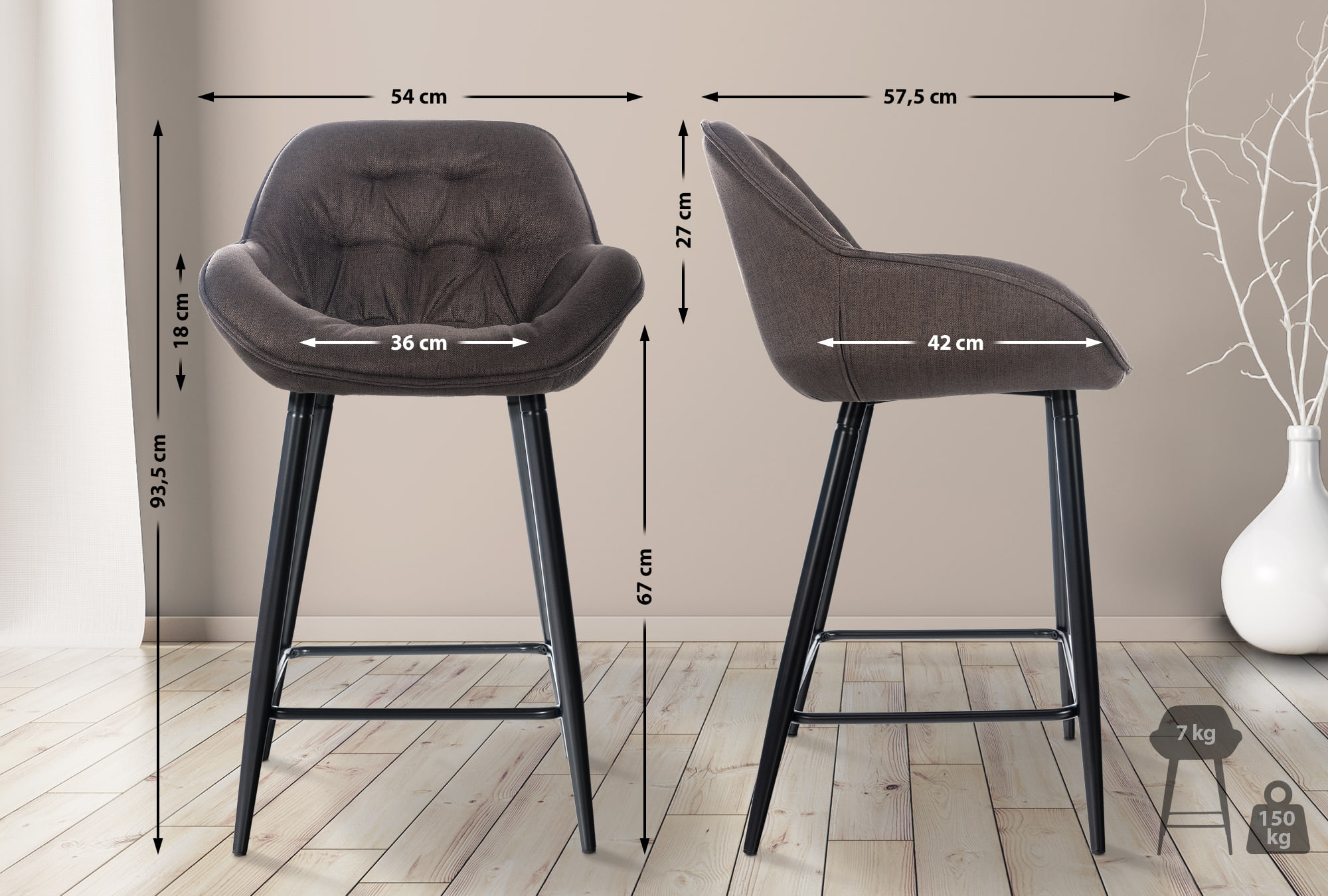 Lot de 2 Tabourets de bar Gibson avec Pieds en Métal