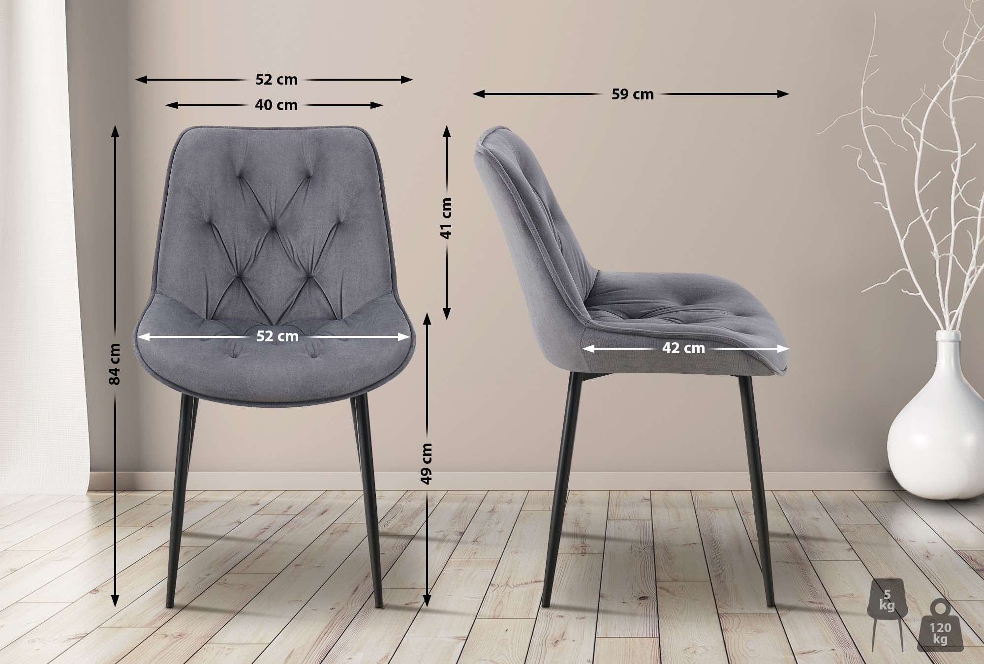 Lot de 2 chaises de salle à manger Wallace velours