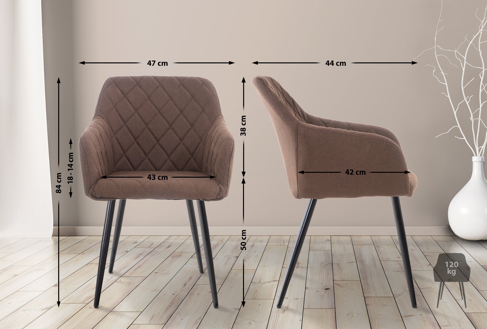 Lot de 4 chaises de salle à manger Shila avec Piètement en Métal noir