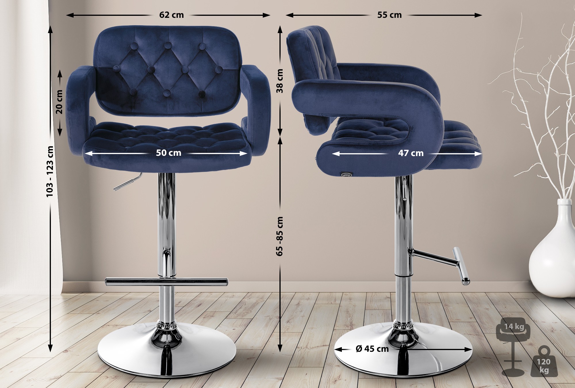 Tabouret de bar Dublin velours