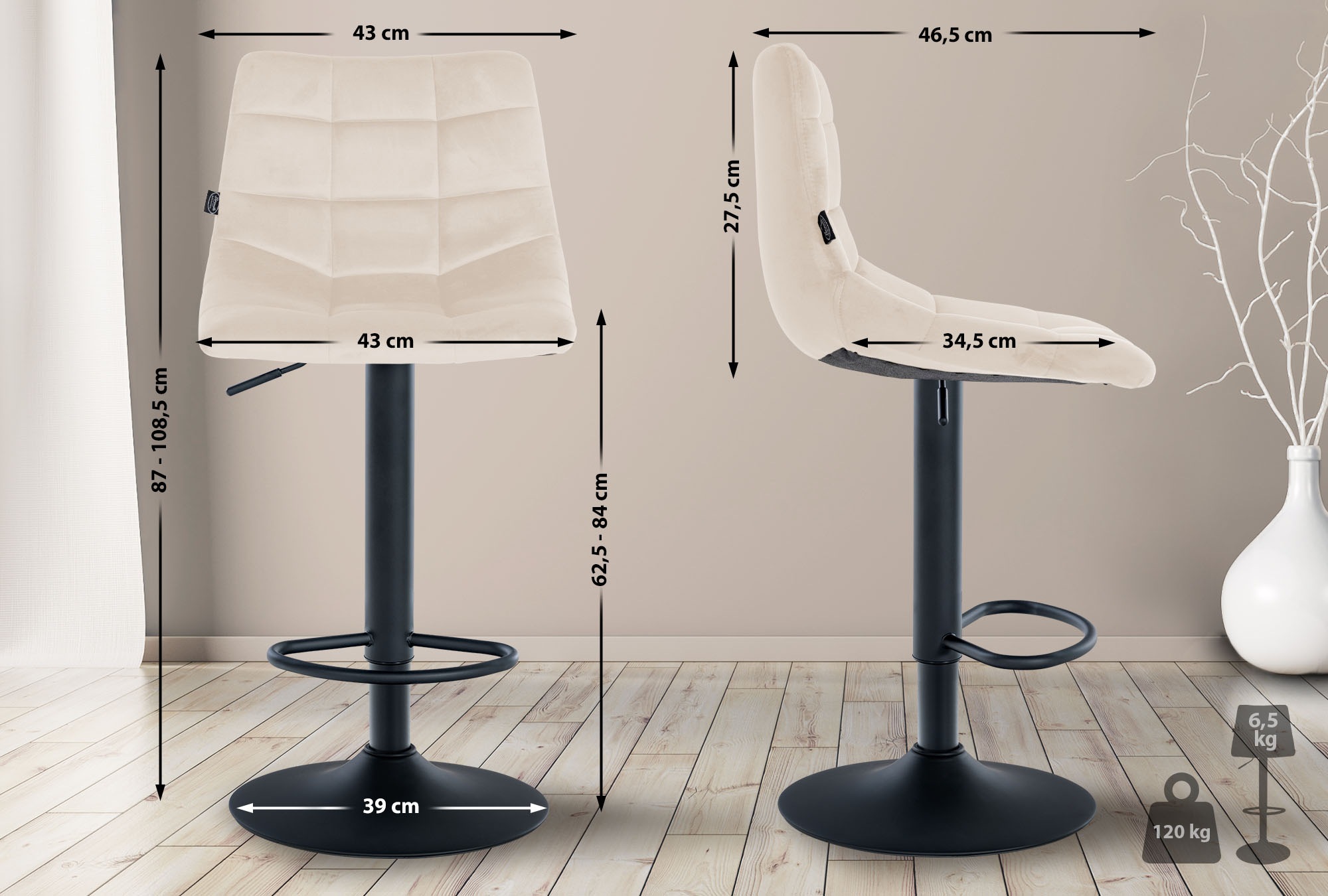 Lot de 2 tabourets de bar Jerry velours