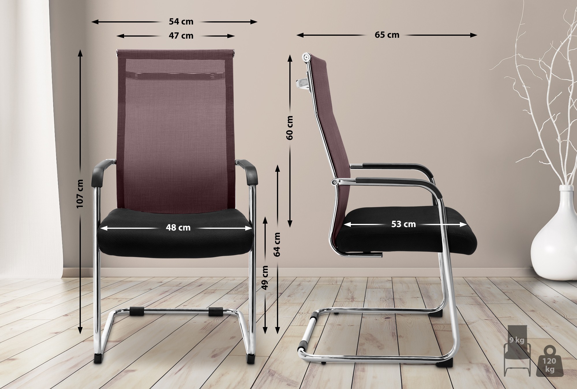 Chaise cantilever Brenda avec revétement en maille et Pied luge en métal
