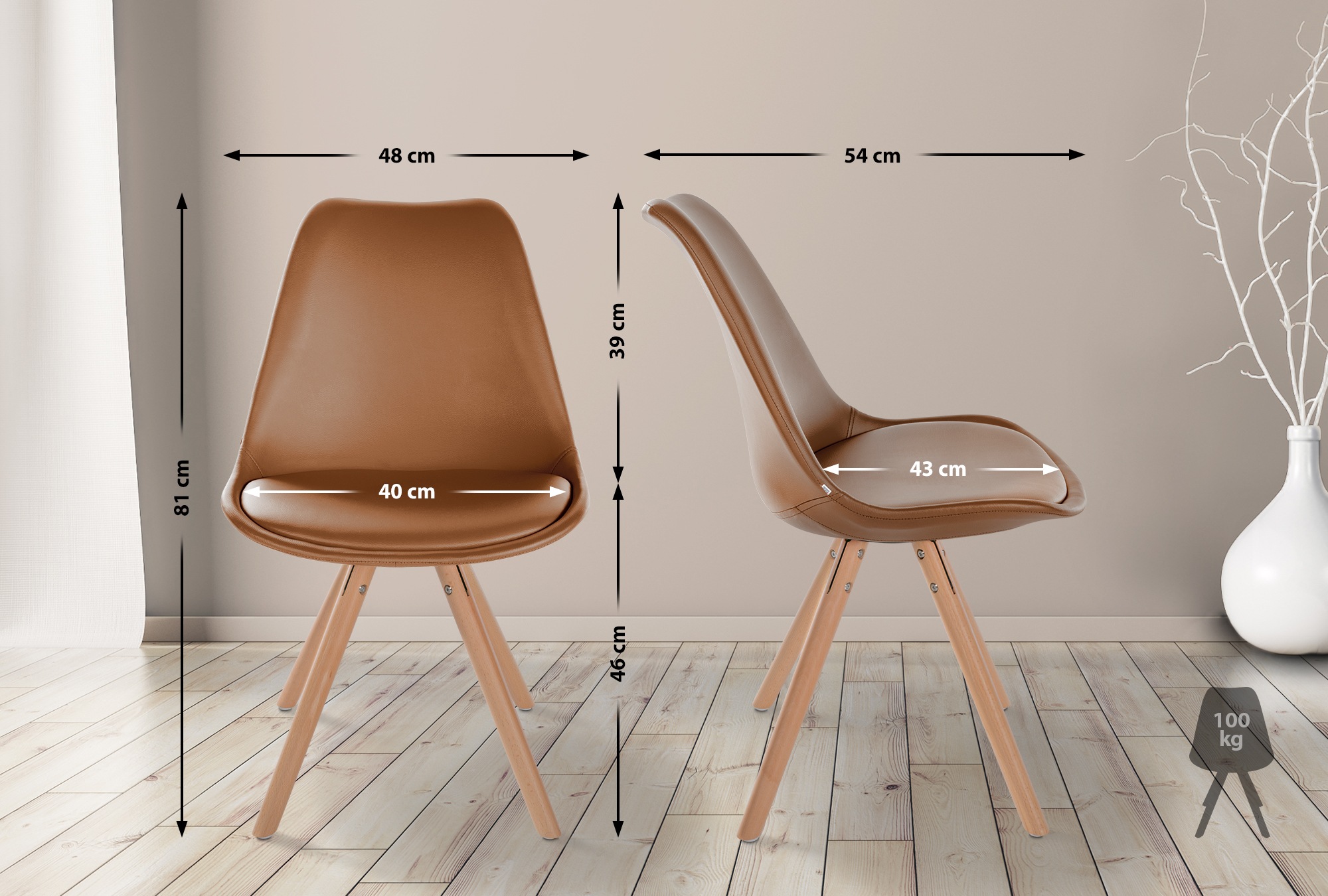 Chaise de salle à manger Sofia en Similicuir avec Pieds en bois