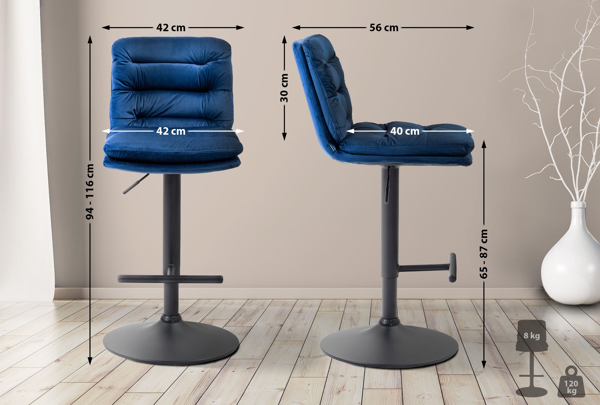 Tabouret de bar Damar velours