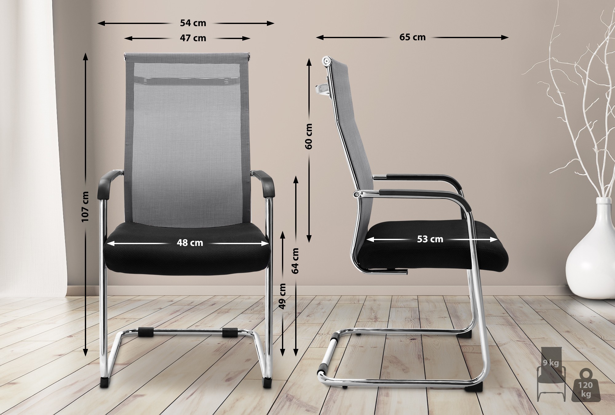Chaise cantilever Brenda avec revétement en maille et Pied luge en métal