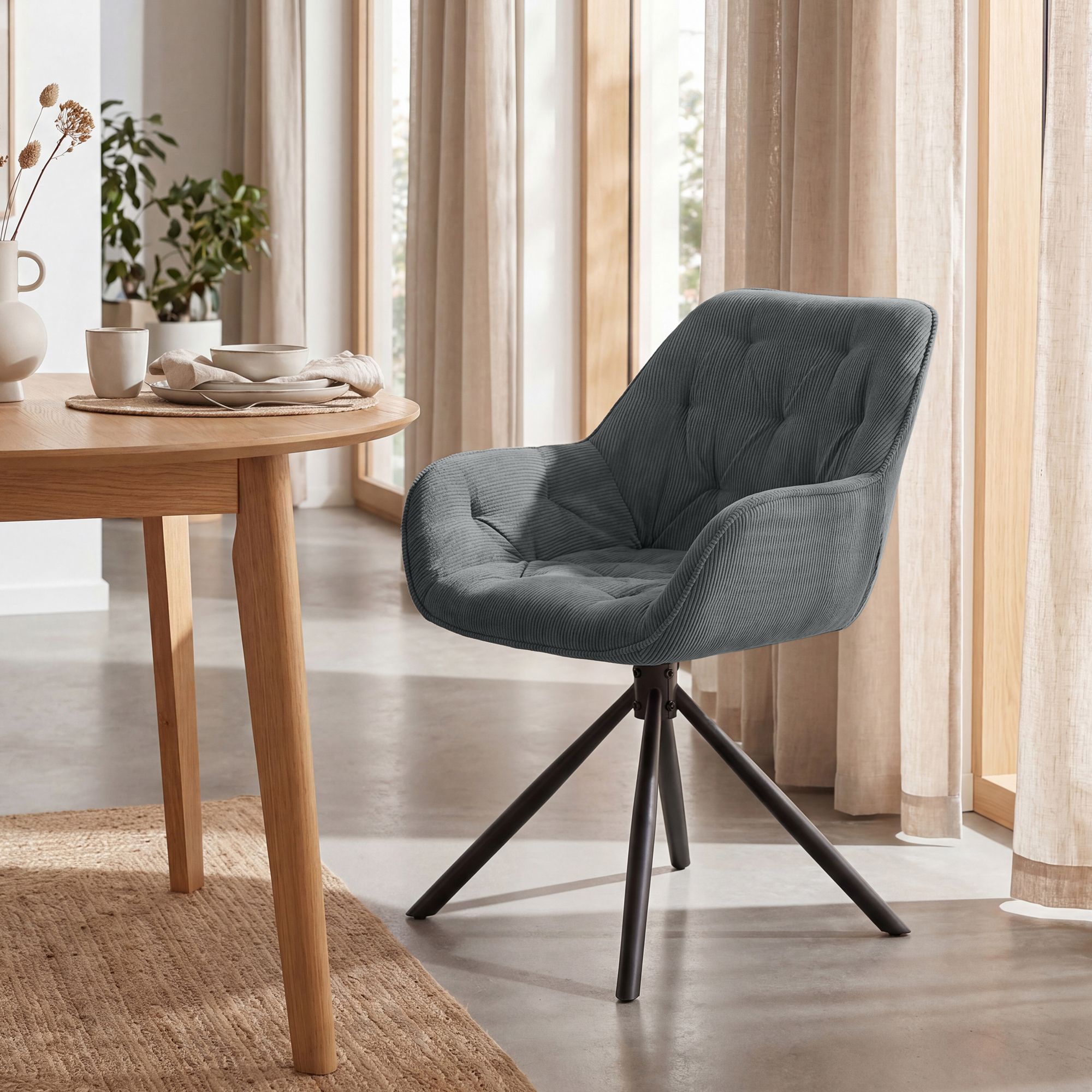 Chaise de salle a manger Rimio en velours côtelé
