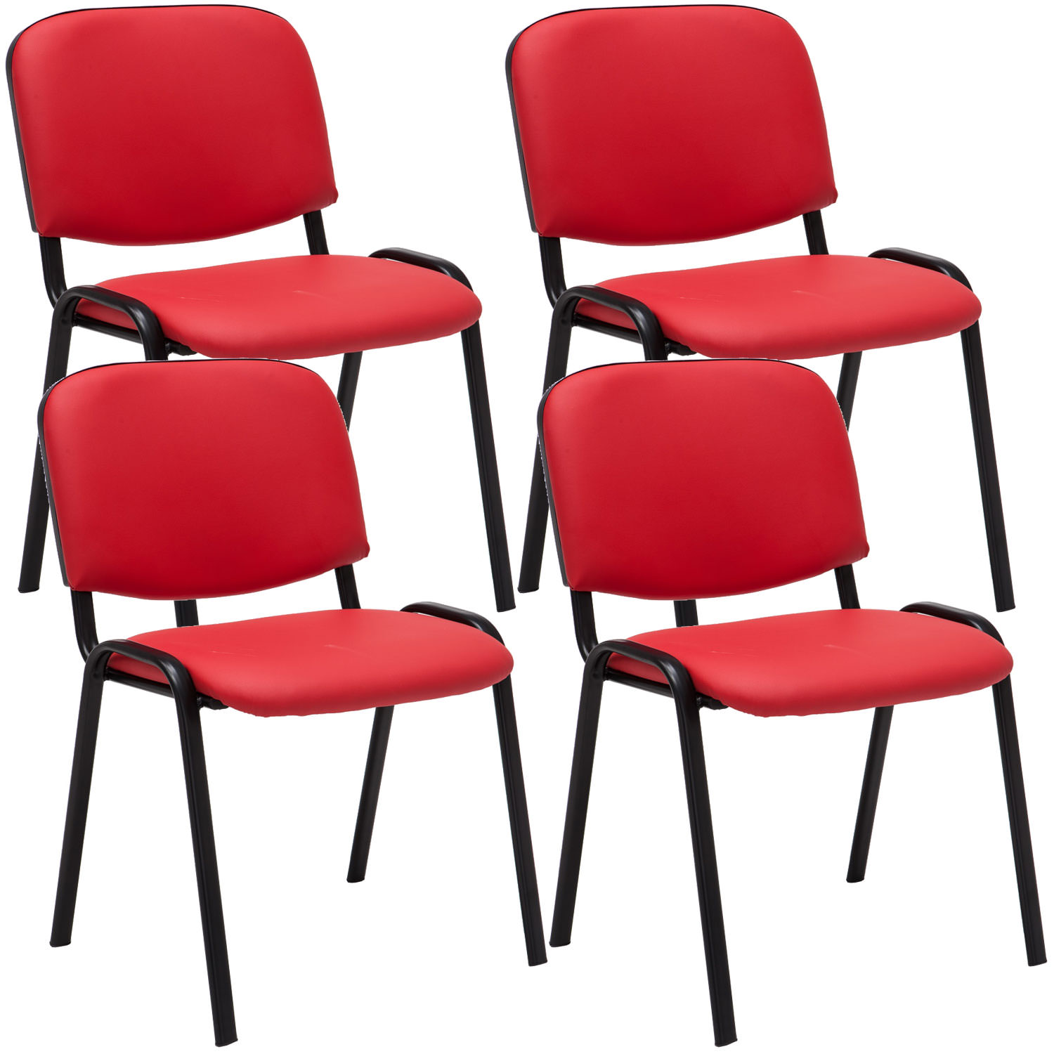 Lot de 4 chaises visiteur empilables Ken en similicuir et piètement noir