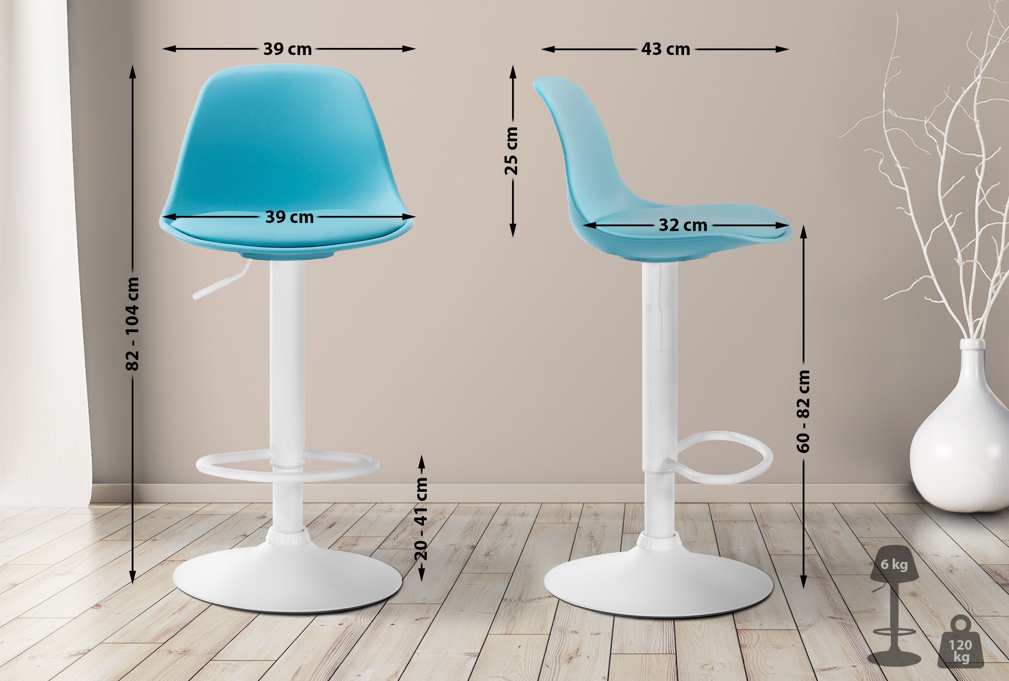 Tabouret de bar Kiel Similicuir et coque en plastique