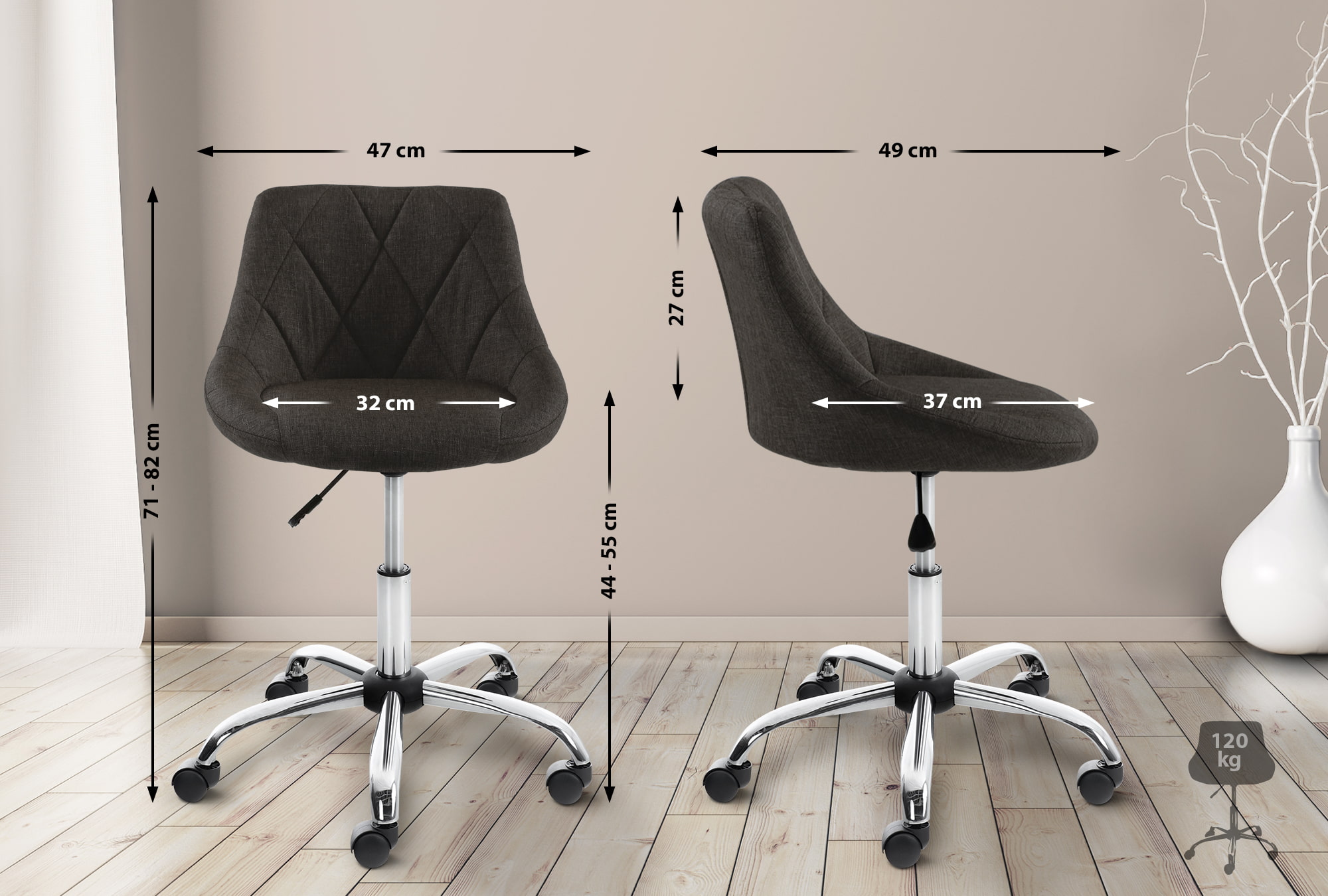 Tabouret de travail Lazio réglable en hauteur et pivotant